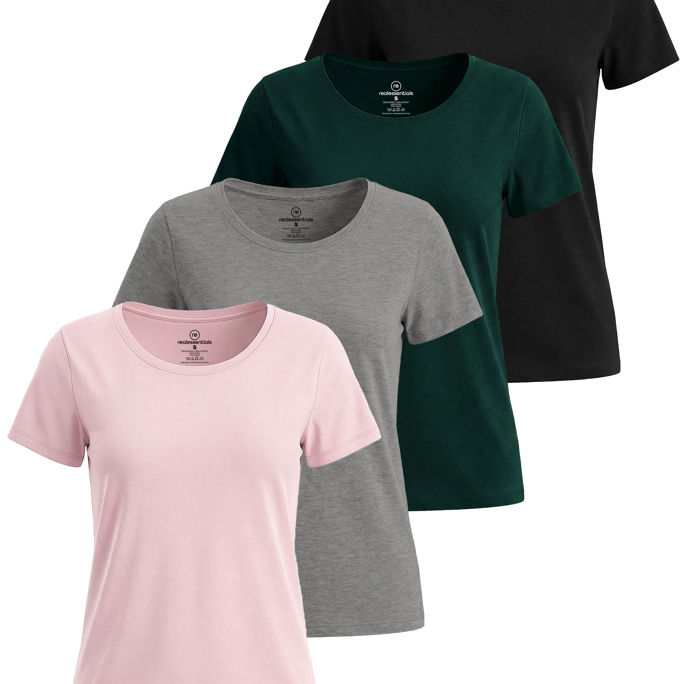 4 Pack: Womens Classic-Fit Cotton Short-Sleeve Scoop Neck T-Shirt