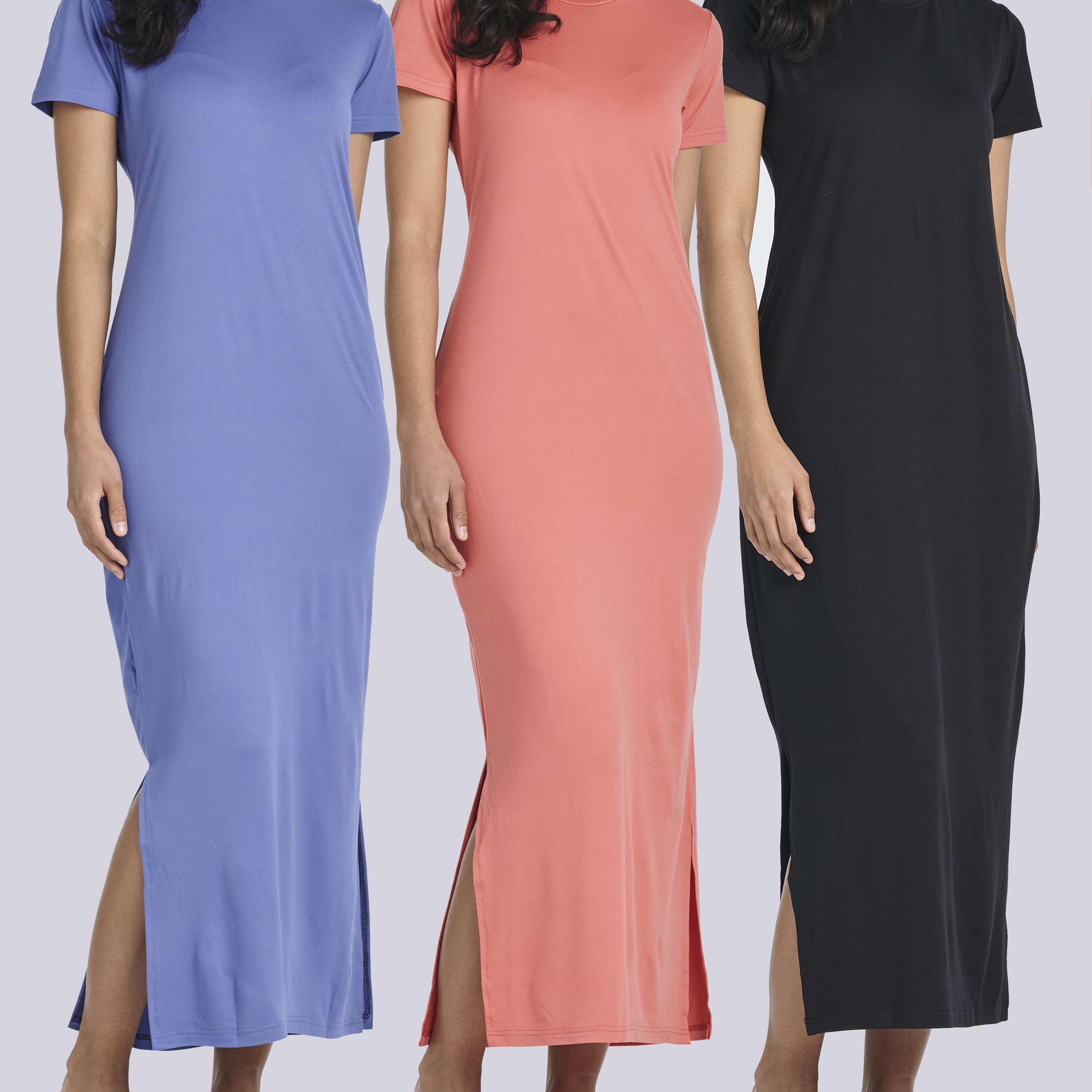 3 Pack: Women’s Casual Short Sleeve Maxi T-Shirt Dress (Available In Plus Size)