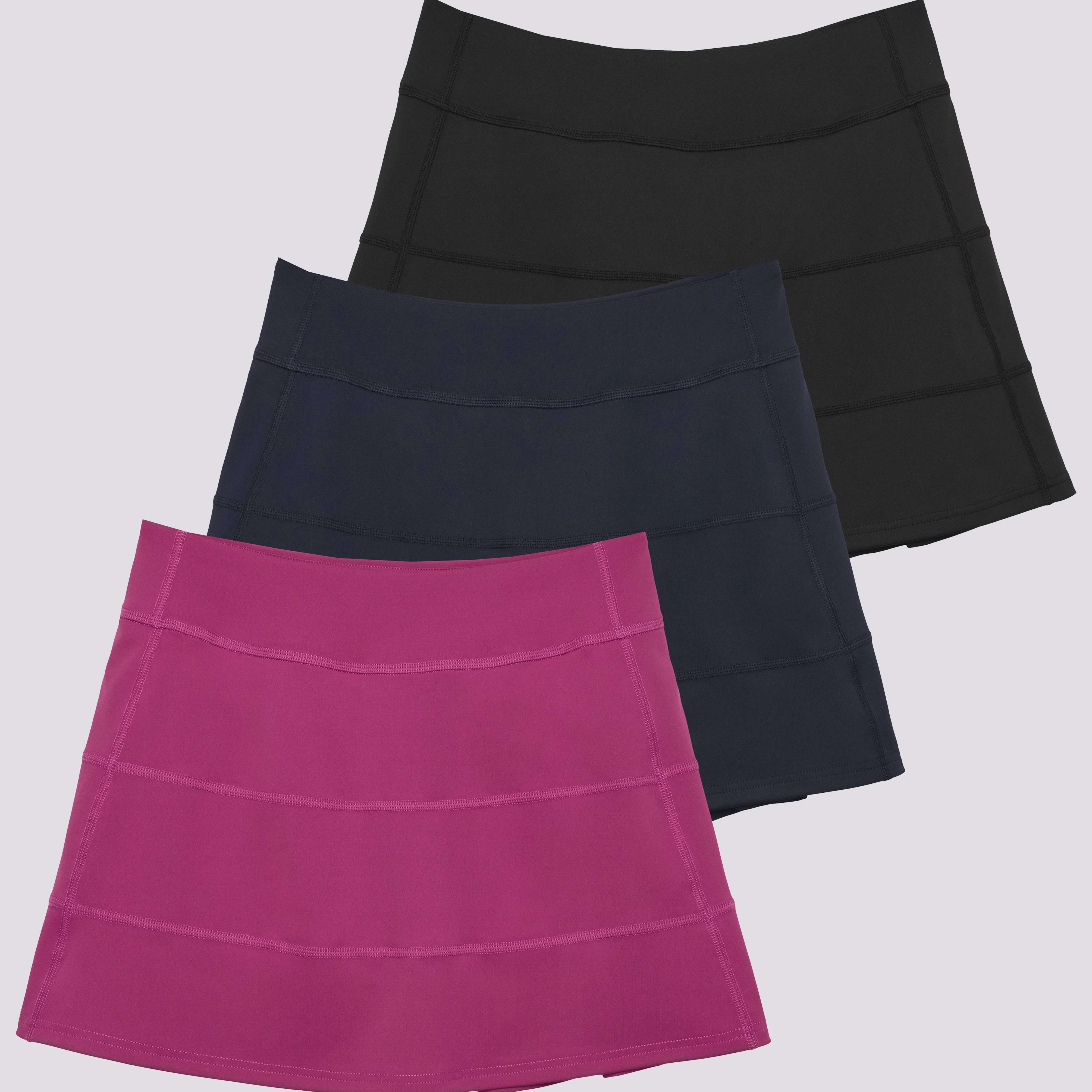 3 Pack: Women's 14" Pleated Tennis Skorts with Pockets