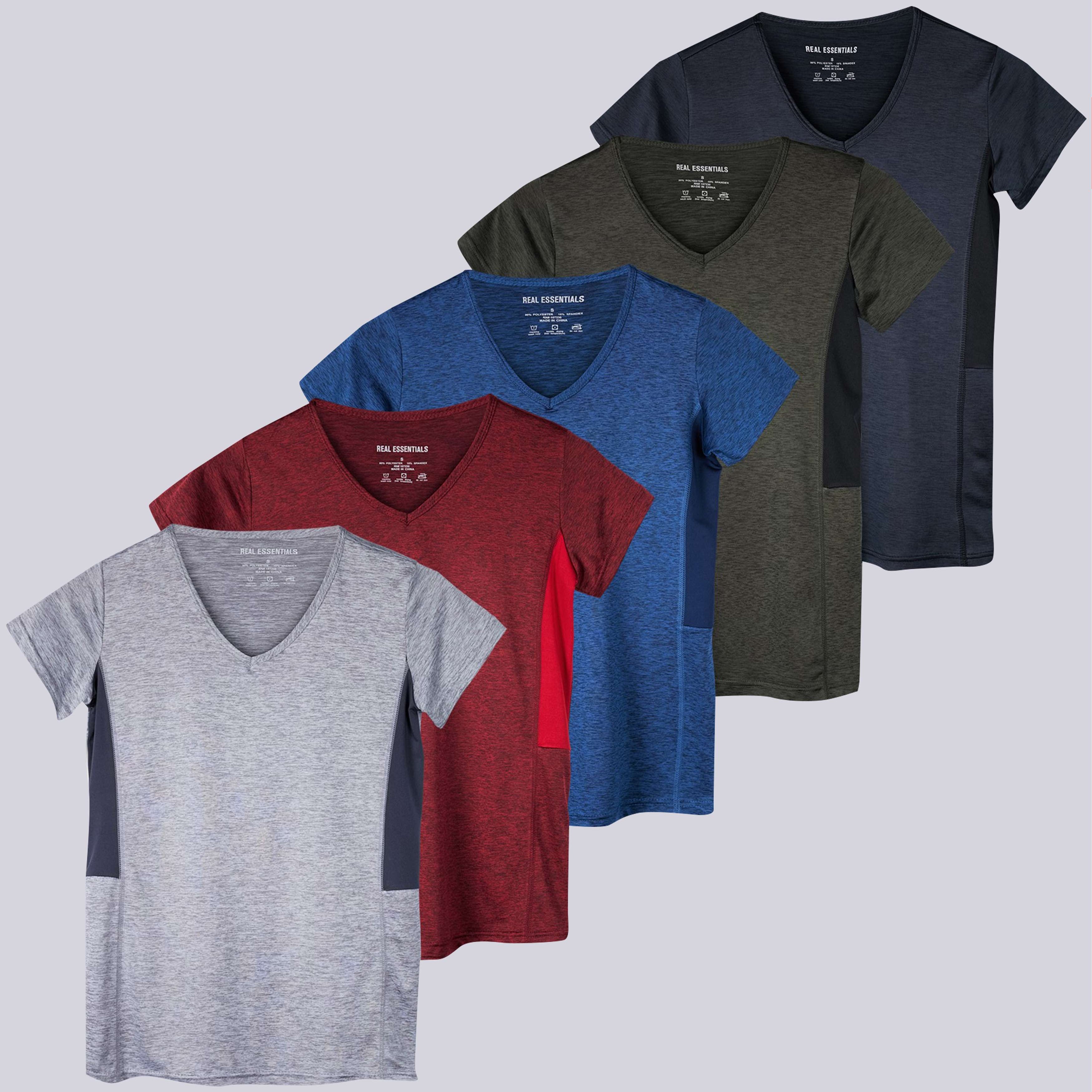 5 Pack: Womens Short Sleeve Dry-Fit V-Neck T-Shirt