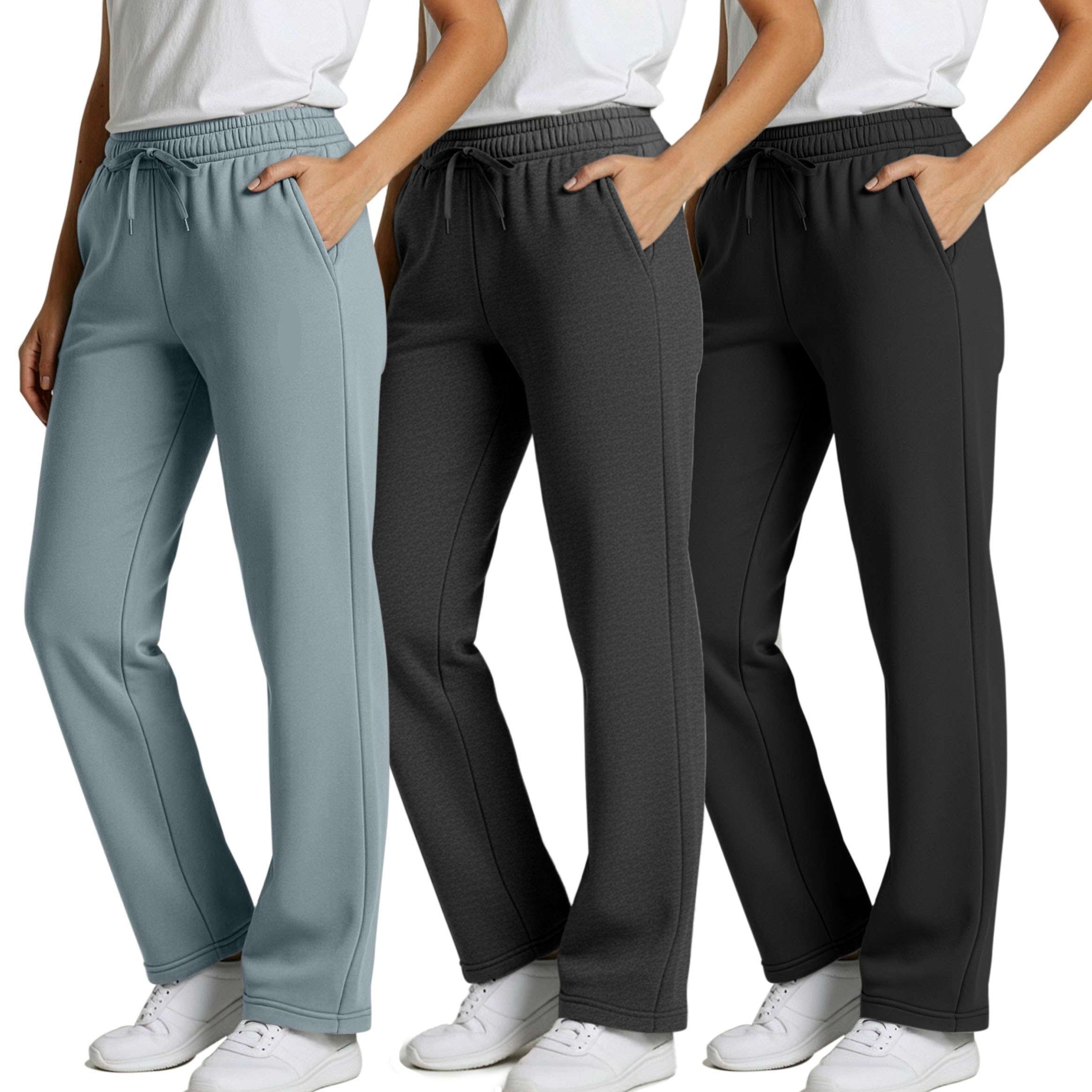 3 Pack: Womens Fleece Open Bottom Sweatpants