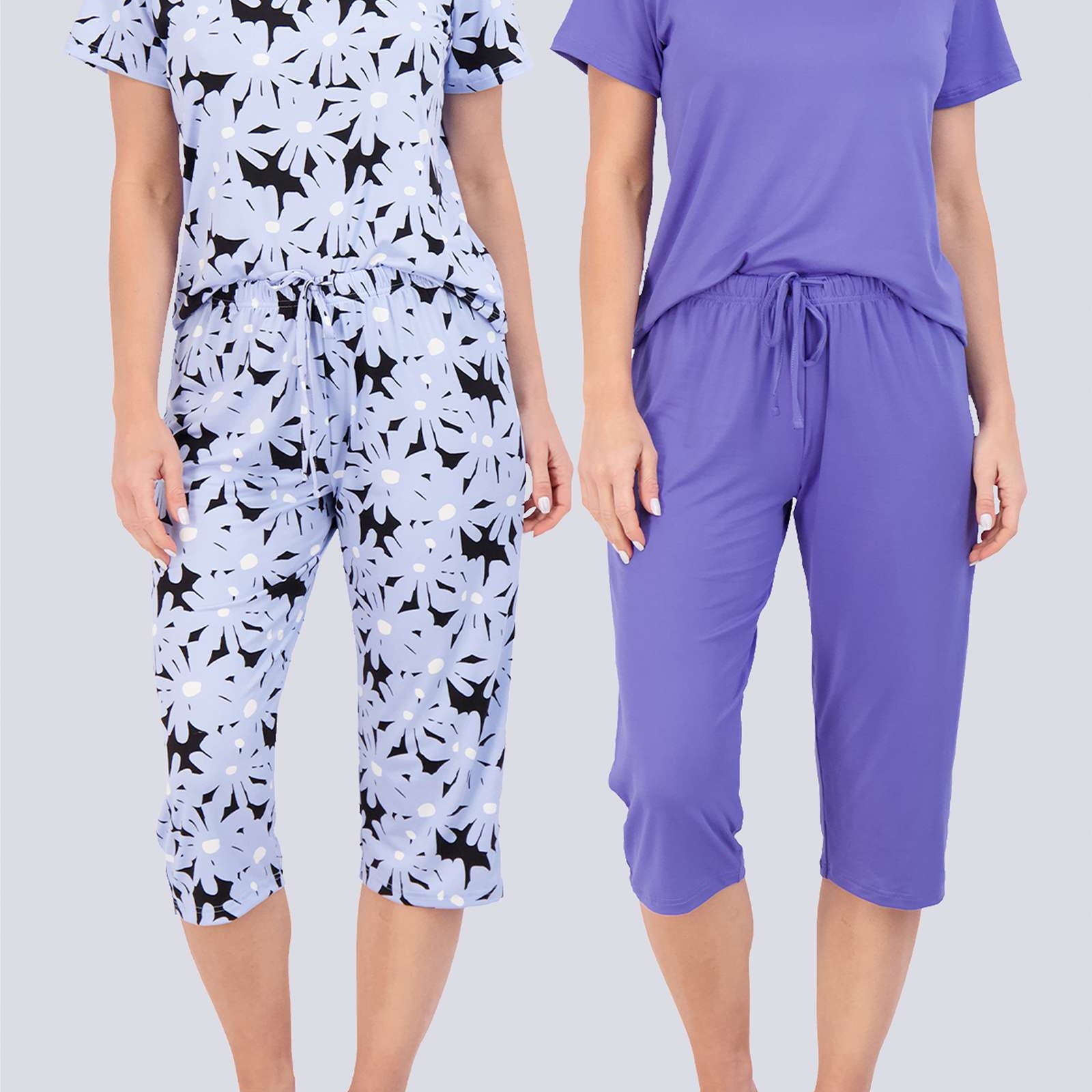 2 Pack: Women's Short-Sleeve PJ Top with Capri Pants