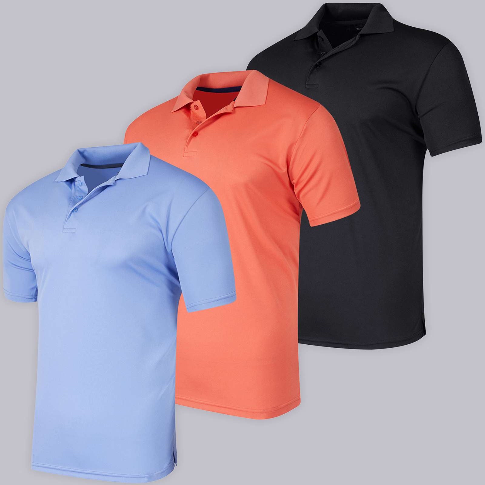 3 Pack: Mens Quick-Dry Short Sleeve Performance Polo Shirt