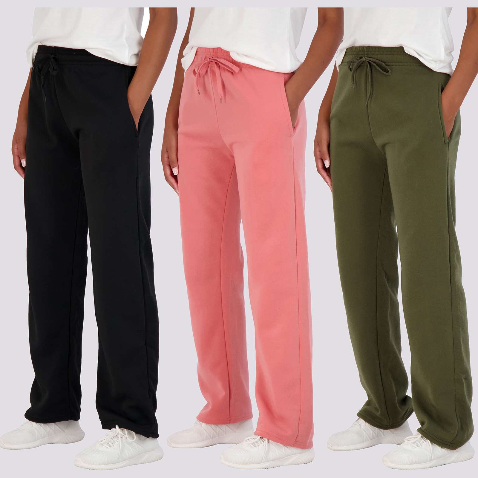 3 Pack: Womens Fleece Open Bottom Sweatpants