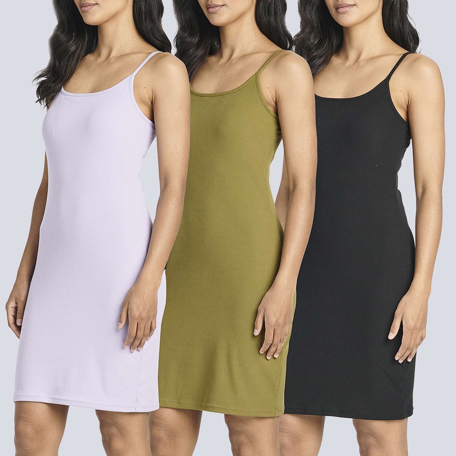 3 Pack: Women's Spaghetti Strap Tank Ribbed Mini Dress