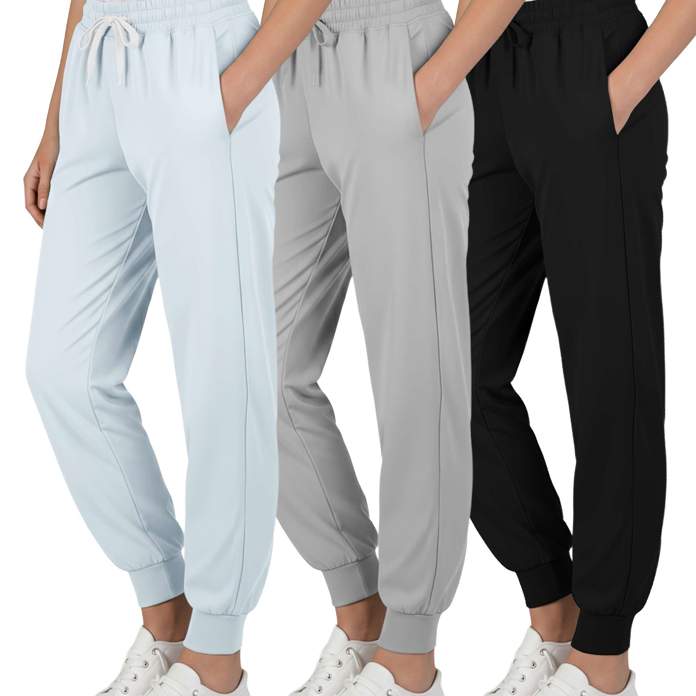 3 Pack: Girls' Dry-Fit Jogger Sweatpants Soft Active Athletic Kids Joggers with Pockets & Drawstring