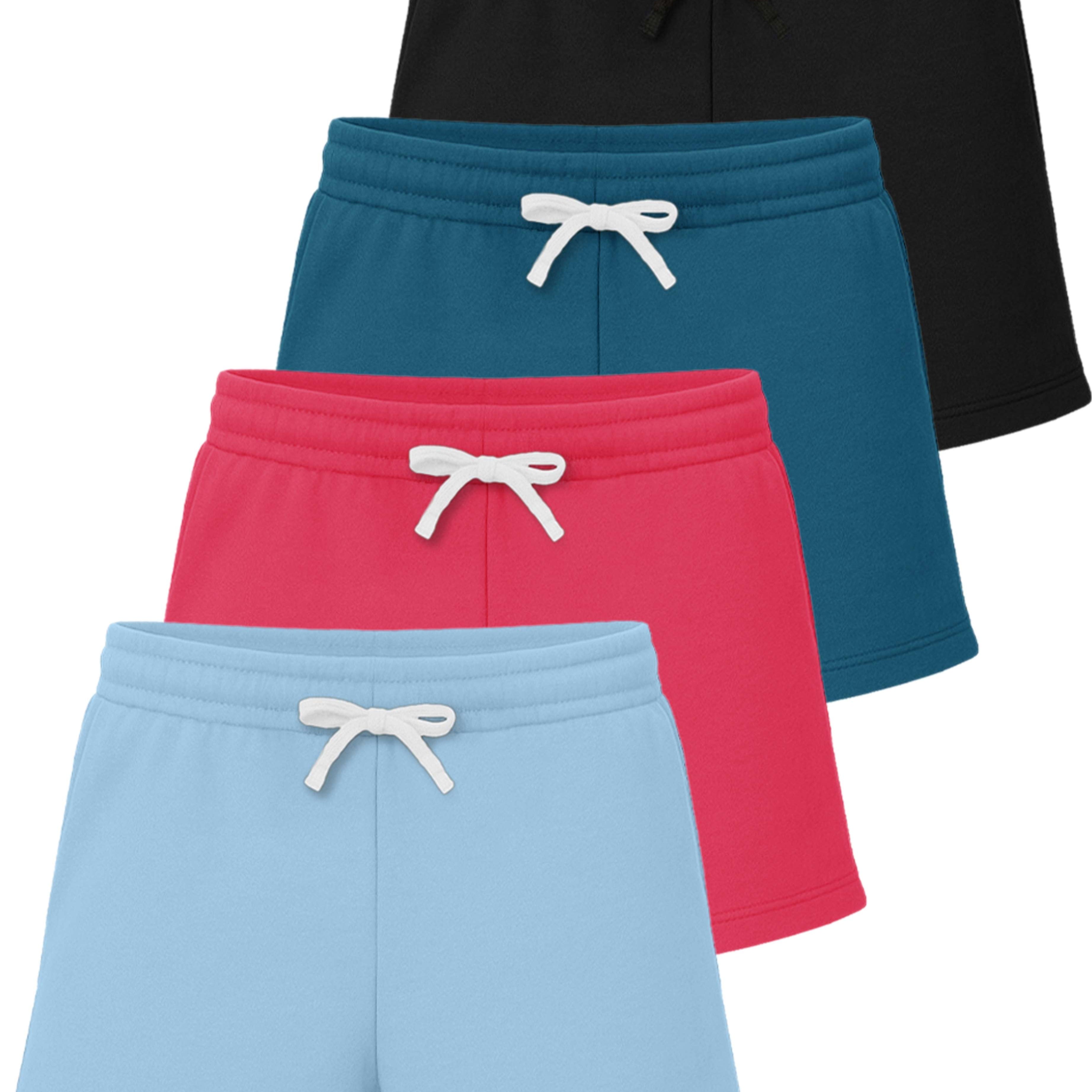 Real Essentials 4 Pack: Girls Fleece Shorts – Ultra Soft Pull On Lounge & Sport Shorts for School, Play & Everyday Comfort