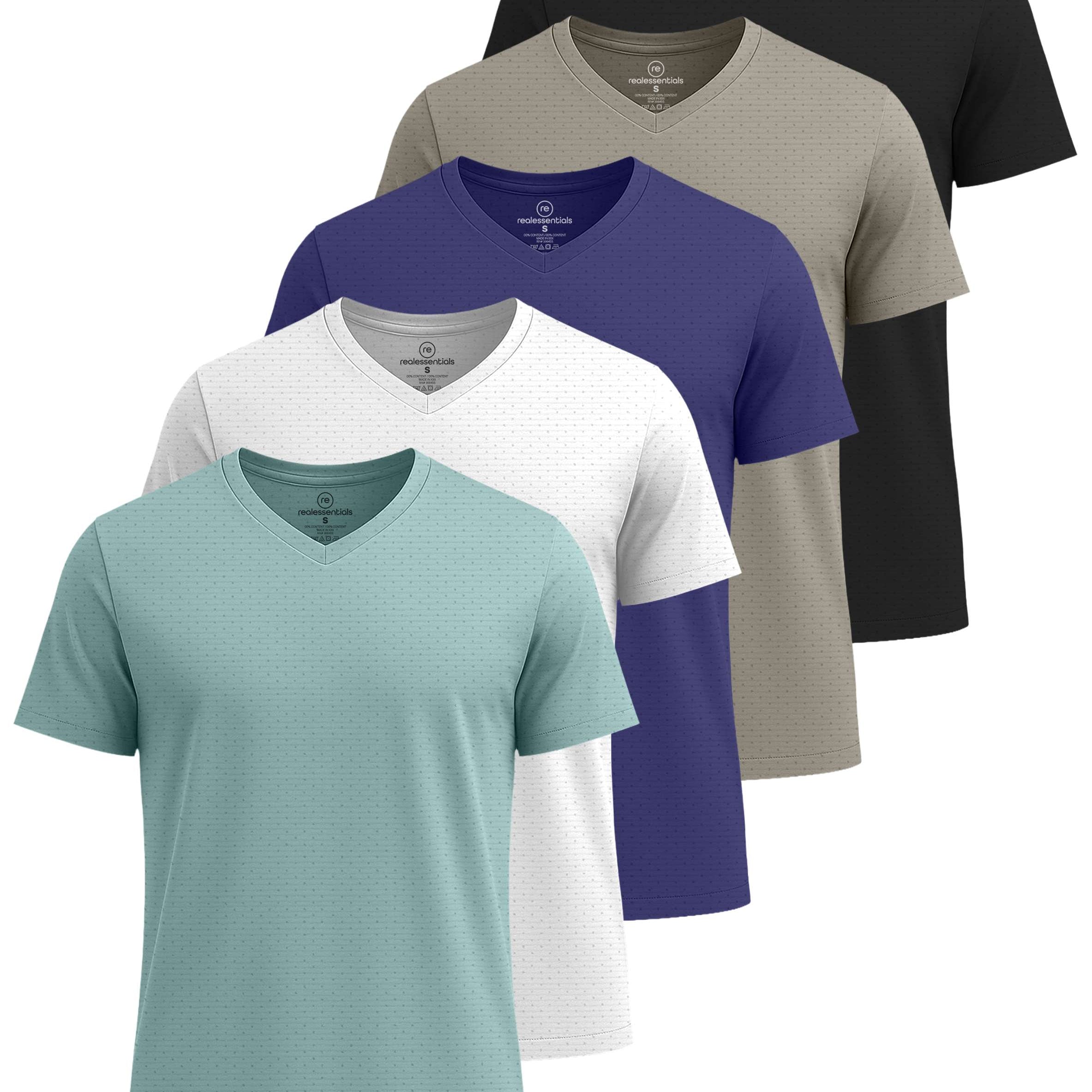 Real Essentials 5 Pack: Men's Breeze Tech V-Neck Dry Fit T-Shirts Moisture Wicking Athletic Workout & Gym Shirts (Big &Tall)