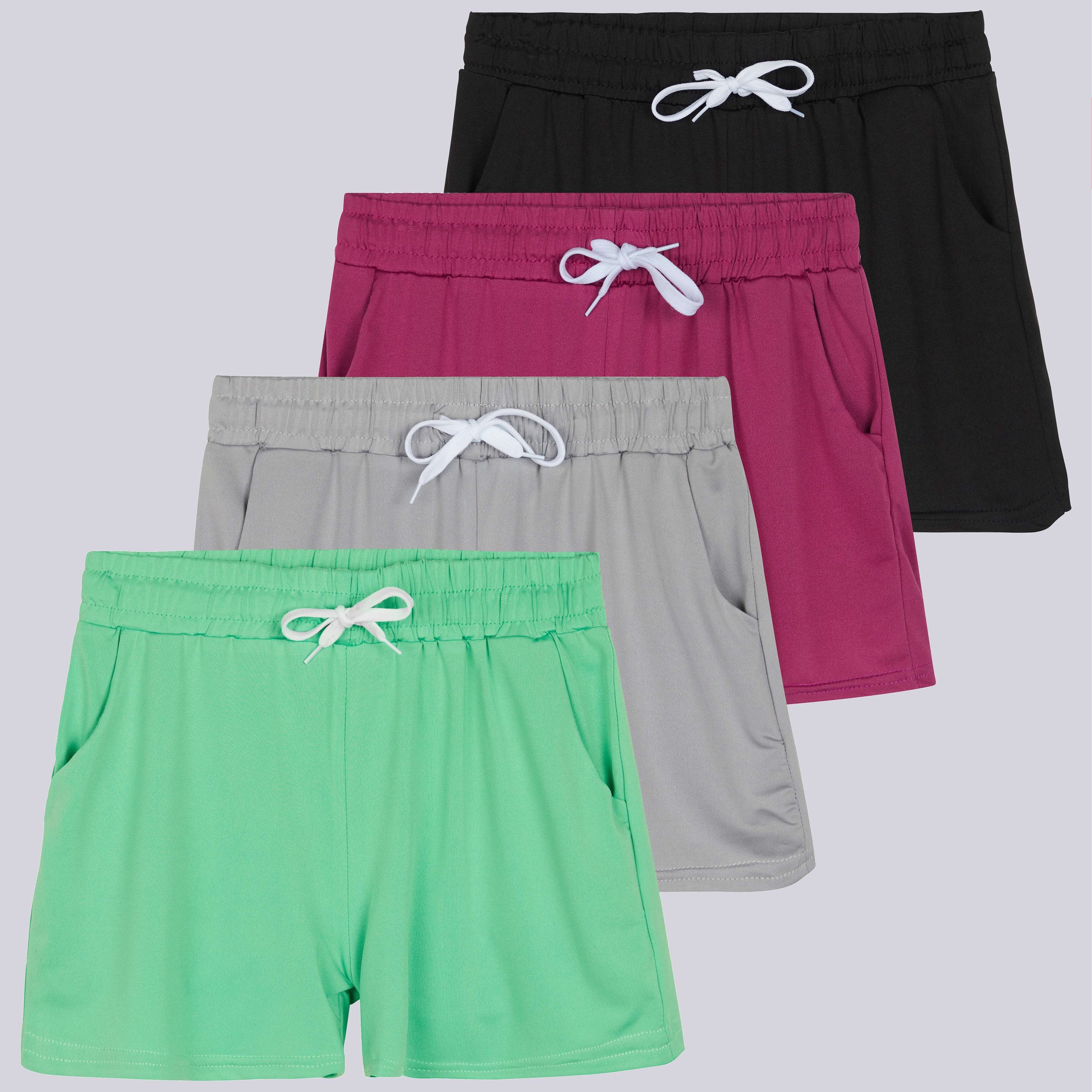 4 Pack: Girls Dry-Fit Active Shorts