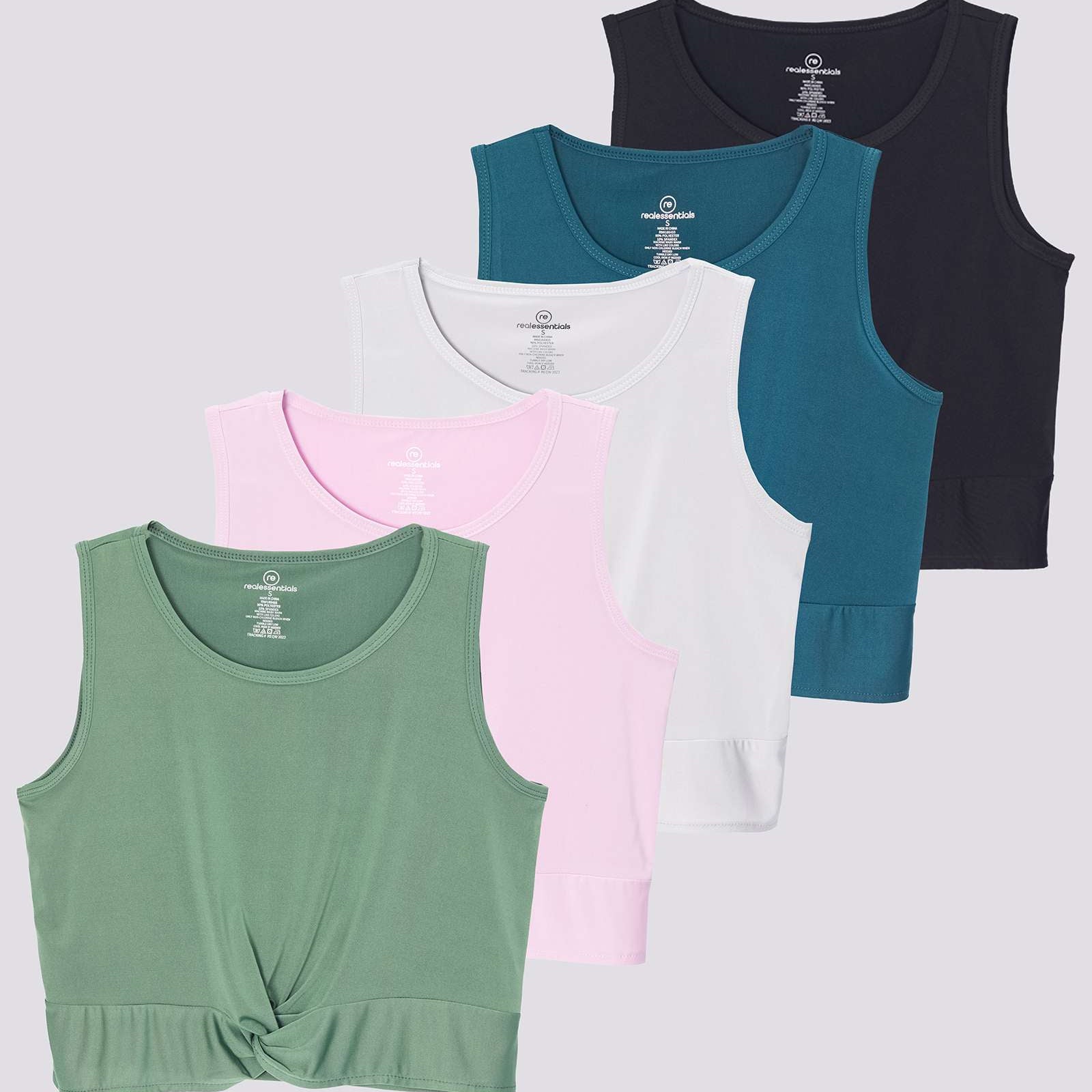 5 Pack: Women's Dry-Fit Twist Front Sleeveless Crop Top