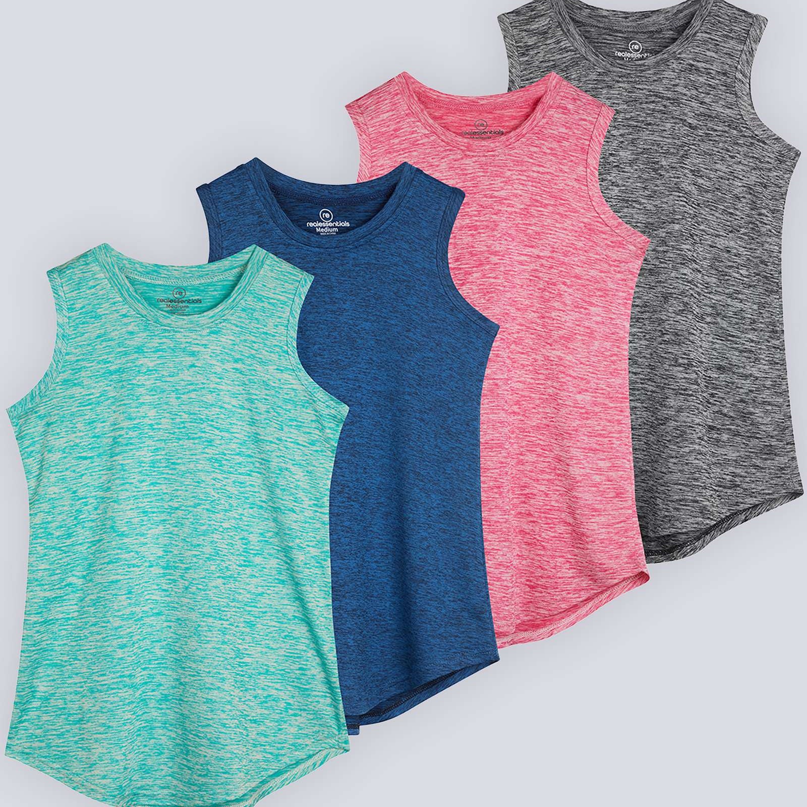 4 Pack: Girls Active Dry Fit Performance Tank Top