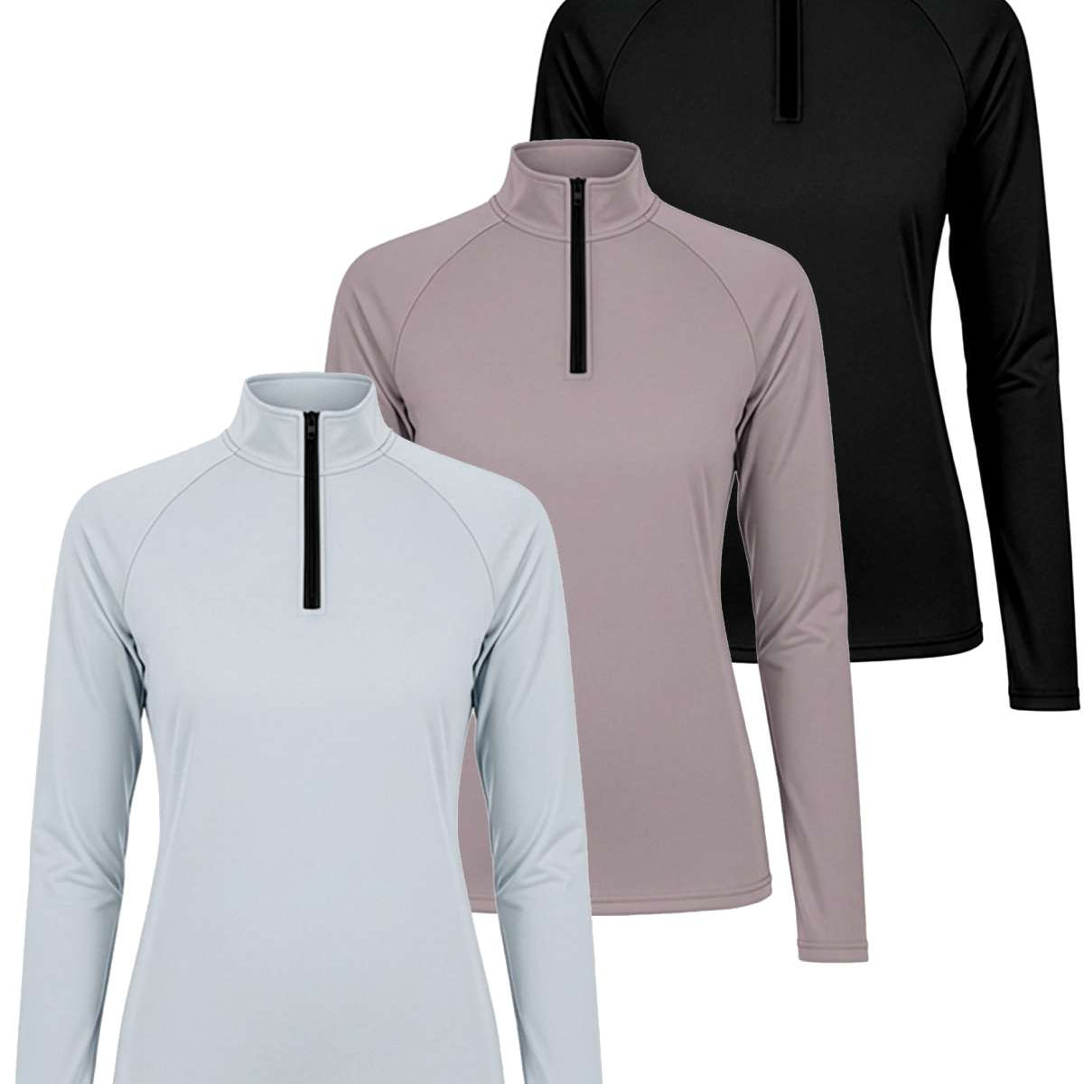 3 Pack: Womens Dry-Fit Active Long Sleeve Quarter Zip