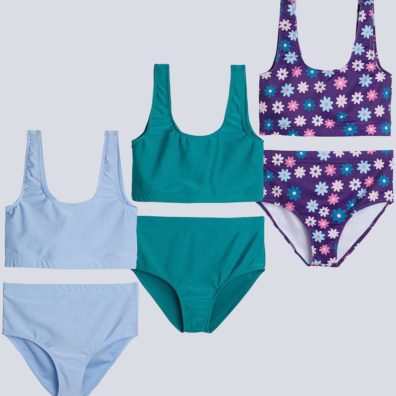 3 Pack: Girl's 2-Piece Beach Sport Bikini Swimsuit - Swimwear for Girls UPF 50+