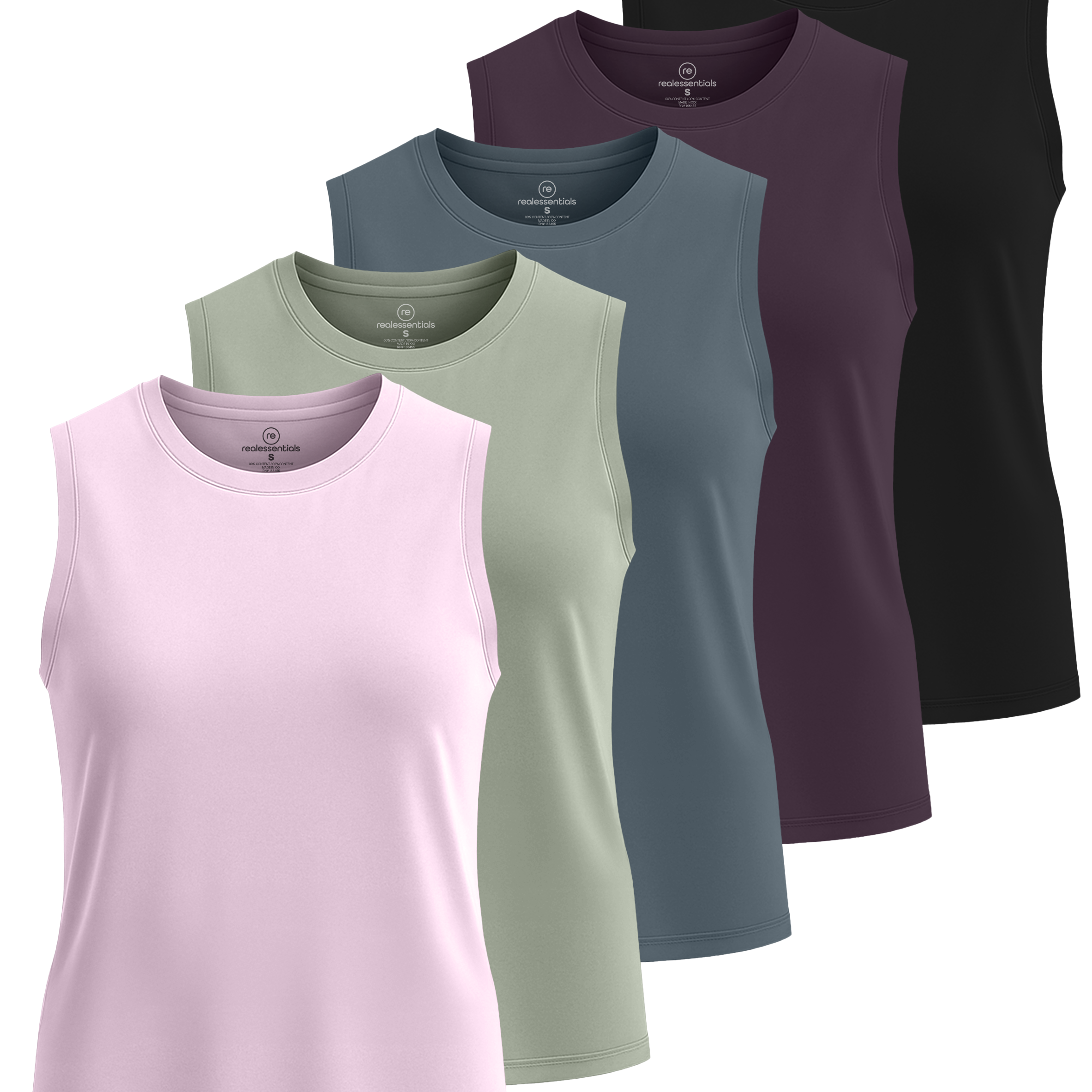 Real Essentials 5 Pack: Women's Dry-Fit Tank Top - Racerback Sleeveless T-Shirt Athletic Workout Gym Shirt (Plus Available)