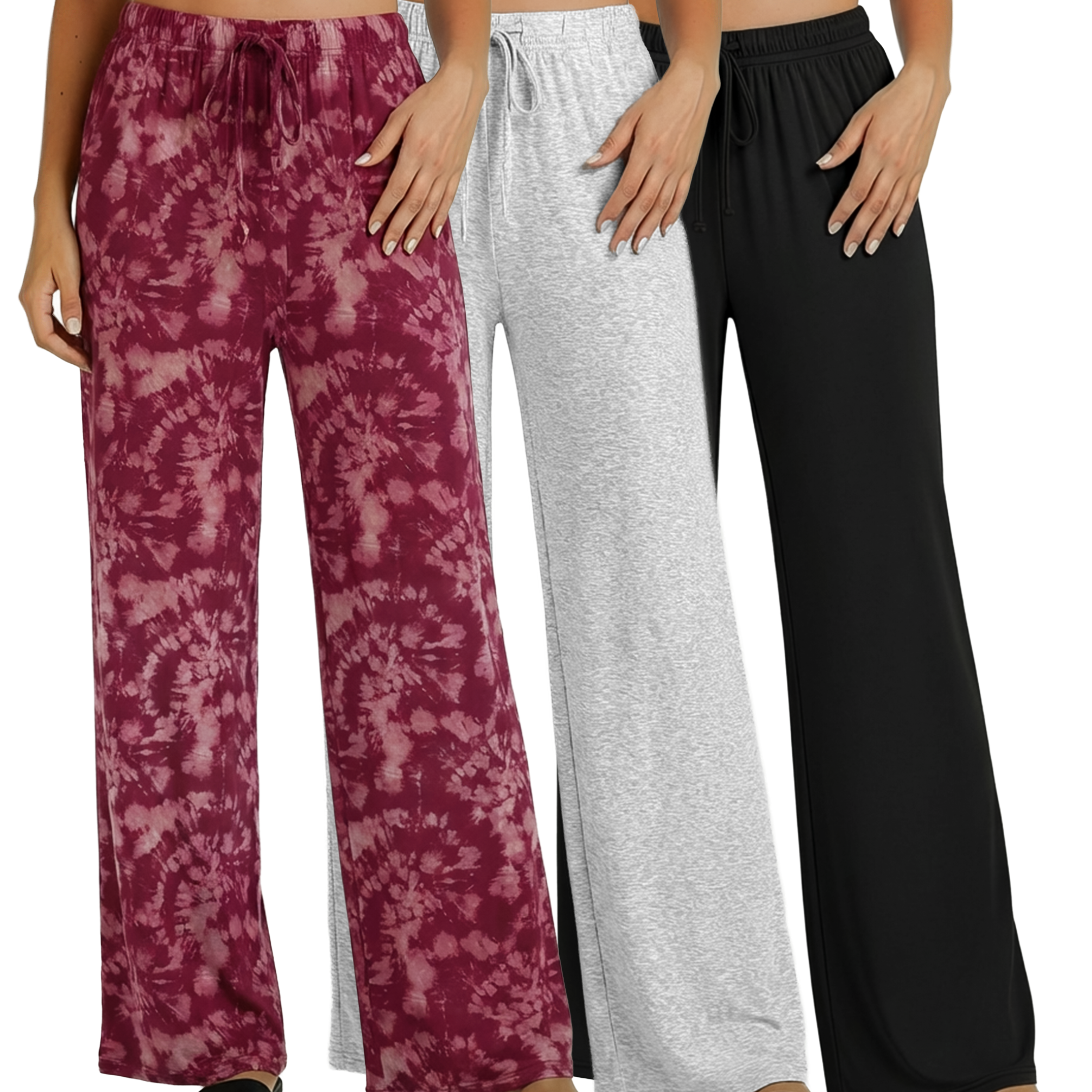 3 Pack: Womens Wide Leg Palazzo Lounge Pajama Pants