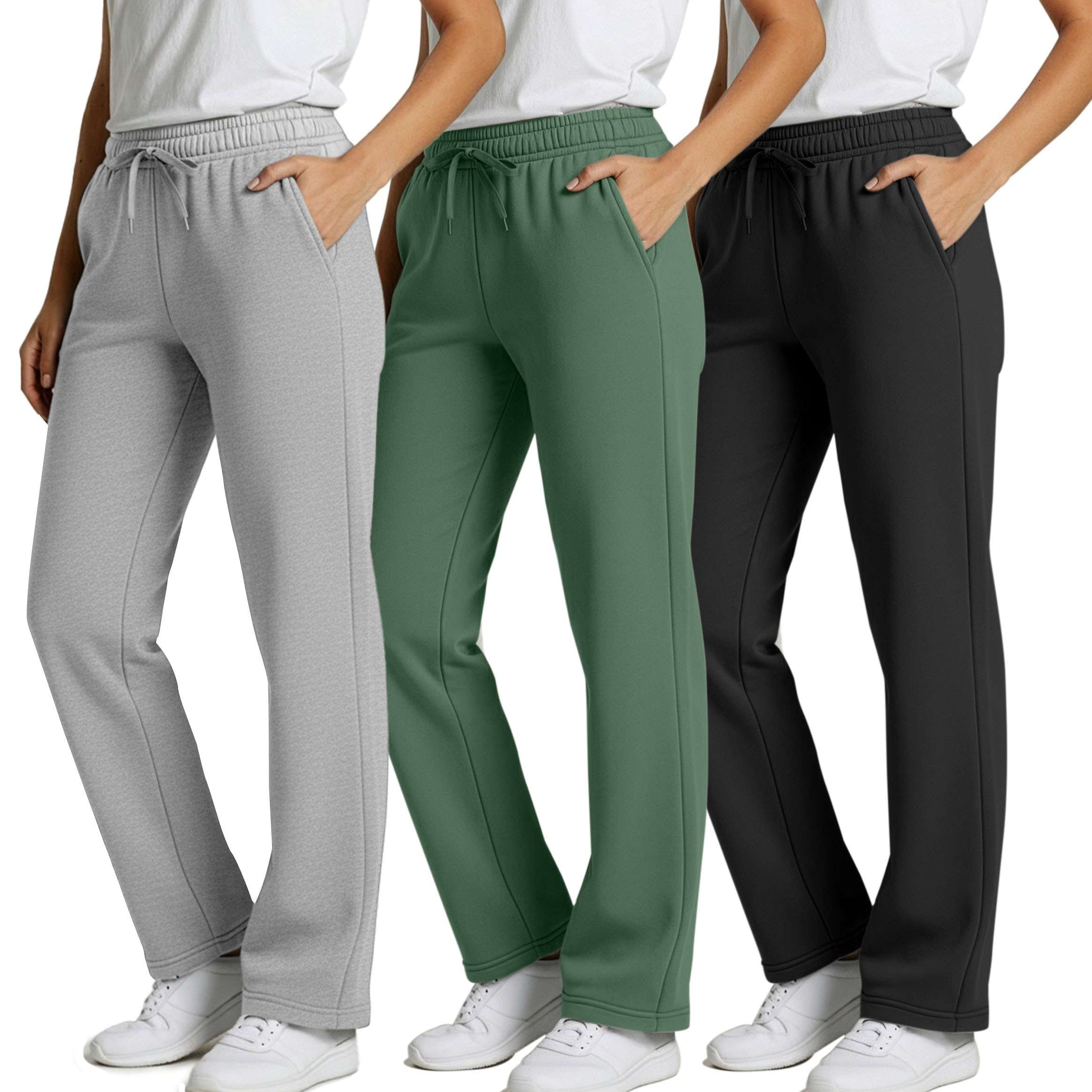3 Pack: Womens Fleece Open Bottom Sweatpants