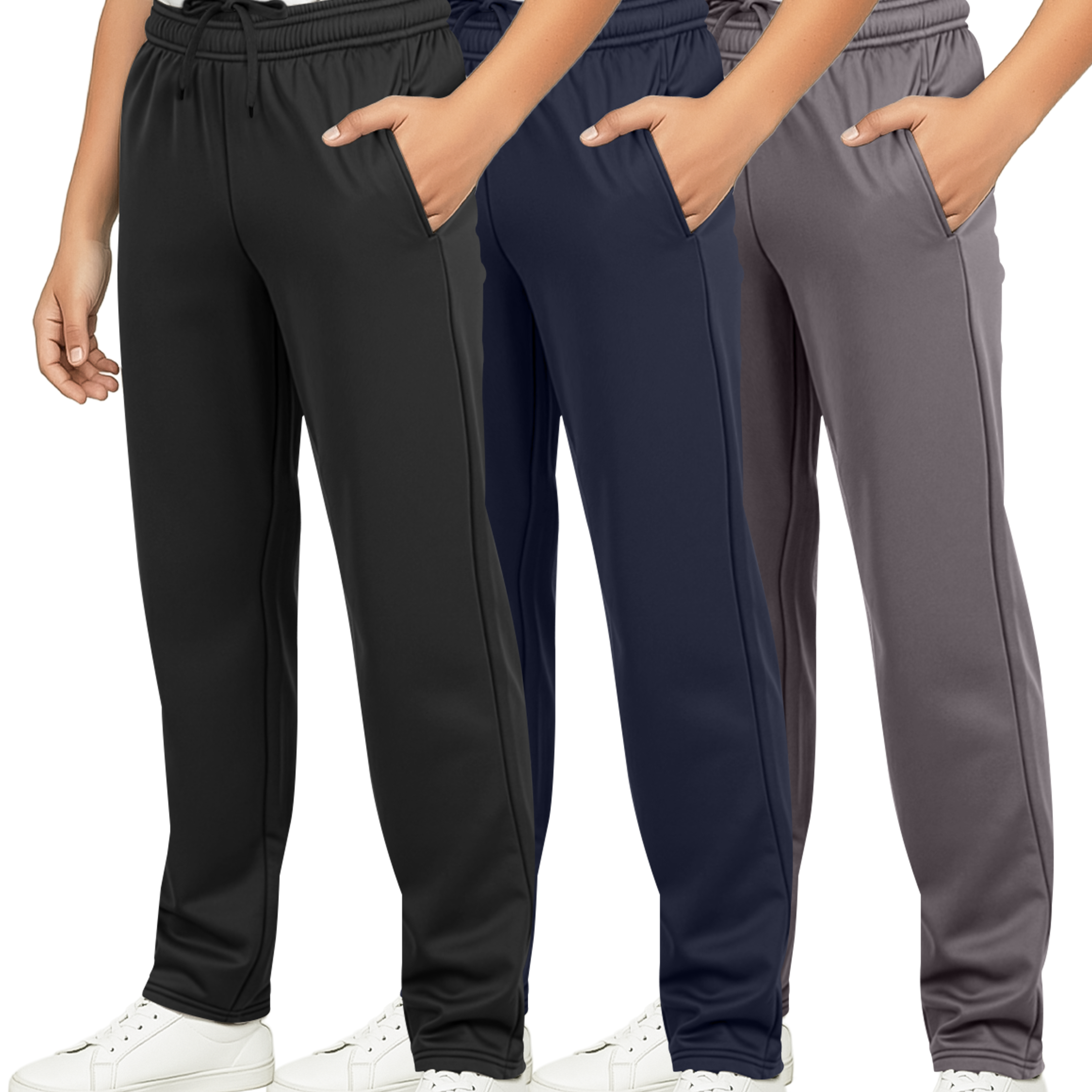 3 Pack: Boys Tricot Open Bottom Fleece-Lined Sweatpants