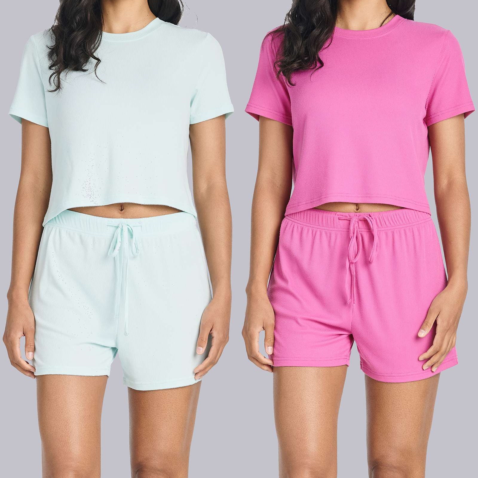 2 Pack: Women's Soft Ribbed Knit Crop Top & Short Set