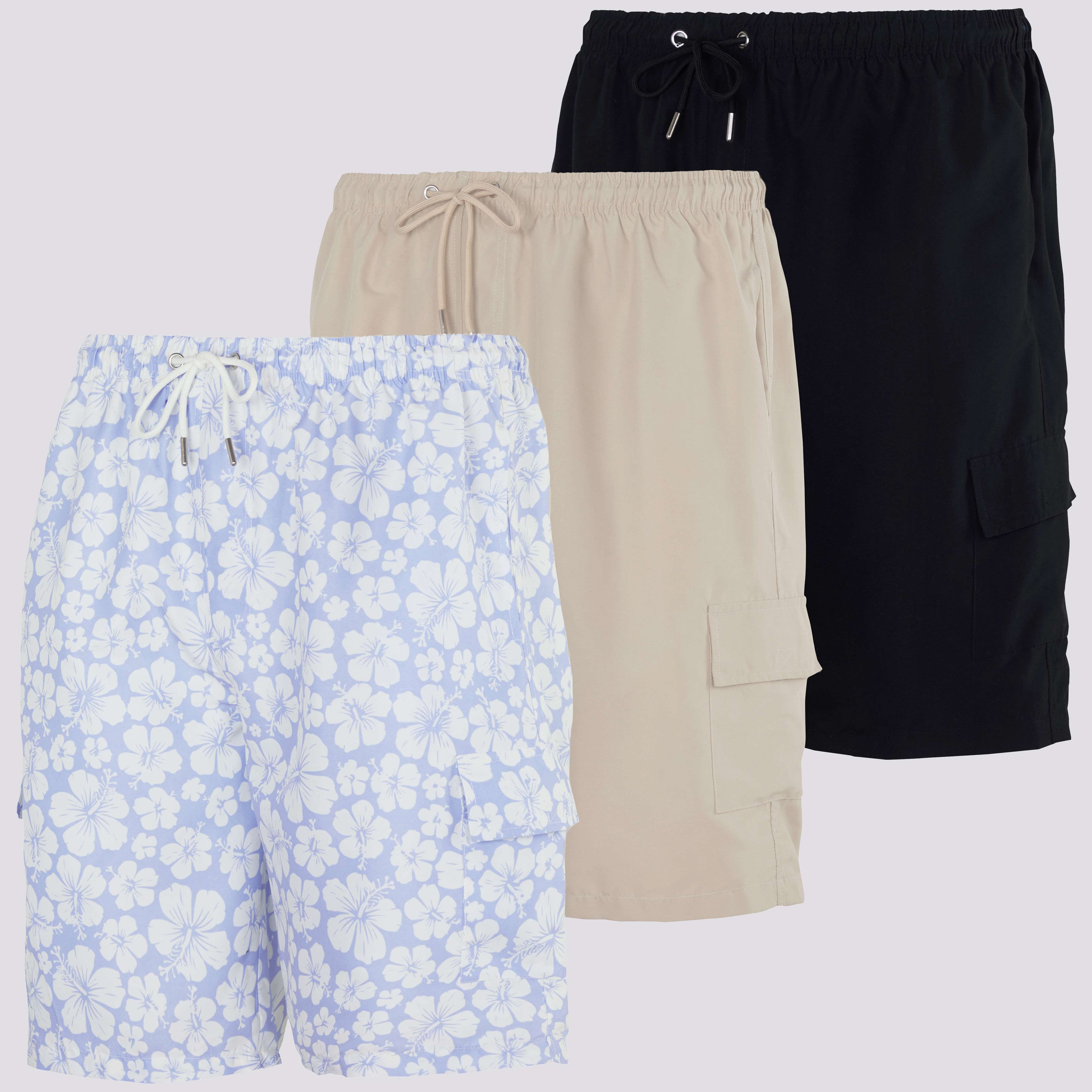 3 Pack: Men's Swim Trunks with Cargo Pockets (Available In Big & Tall)