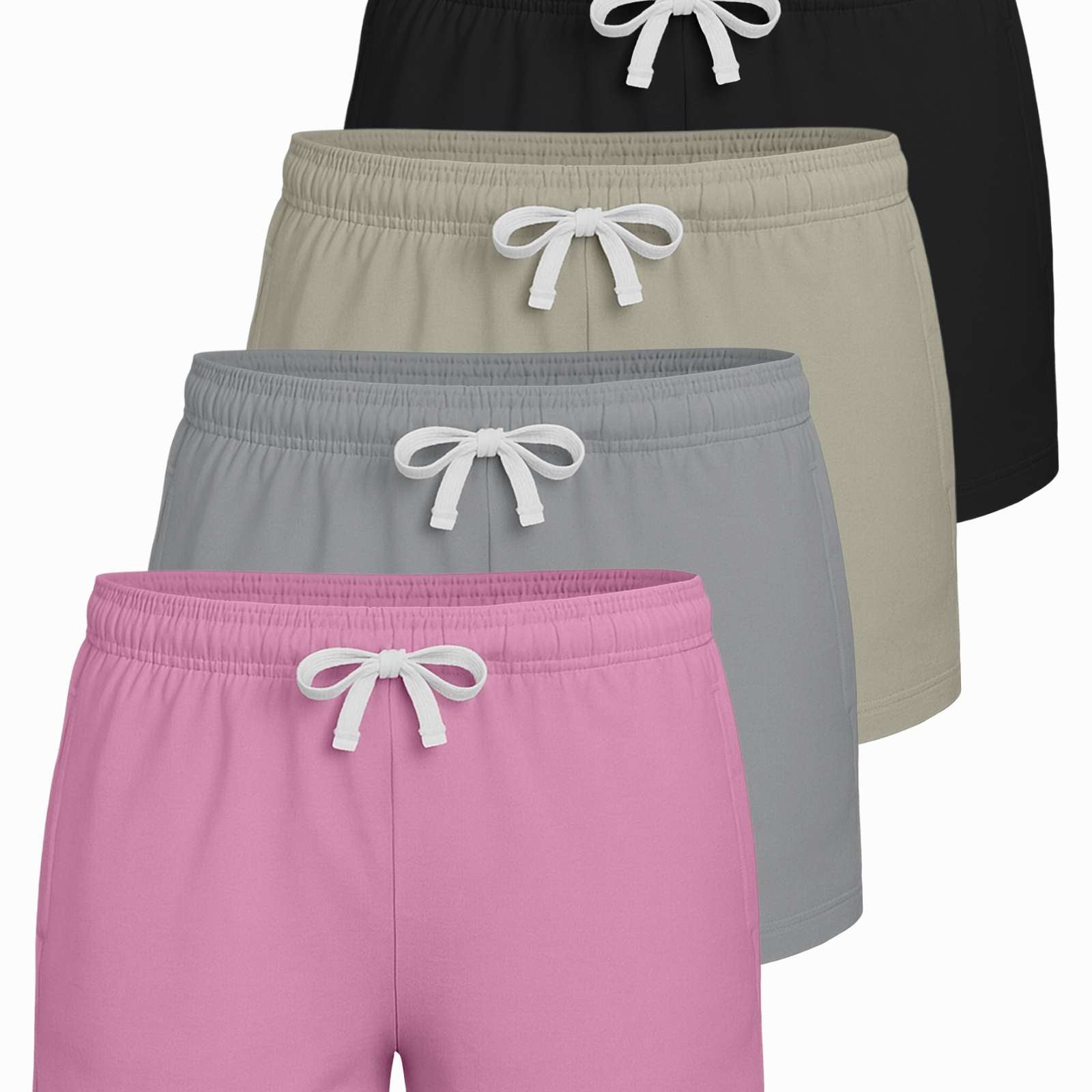 Real Essentials 4 Pack: Girls French Terry Lounge Shorts – Ultra Soft Pull-On Gym, Camp, Sports & Everyday Shorts