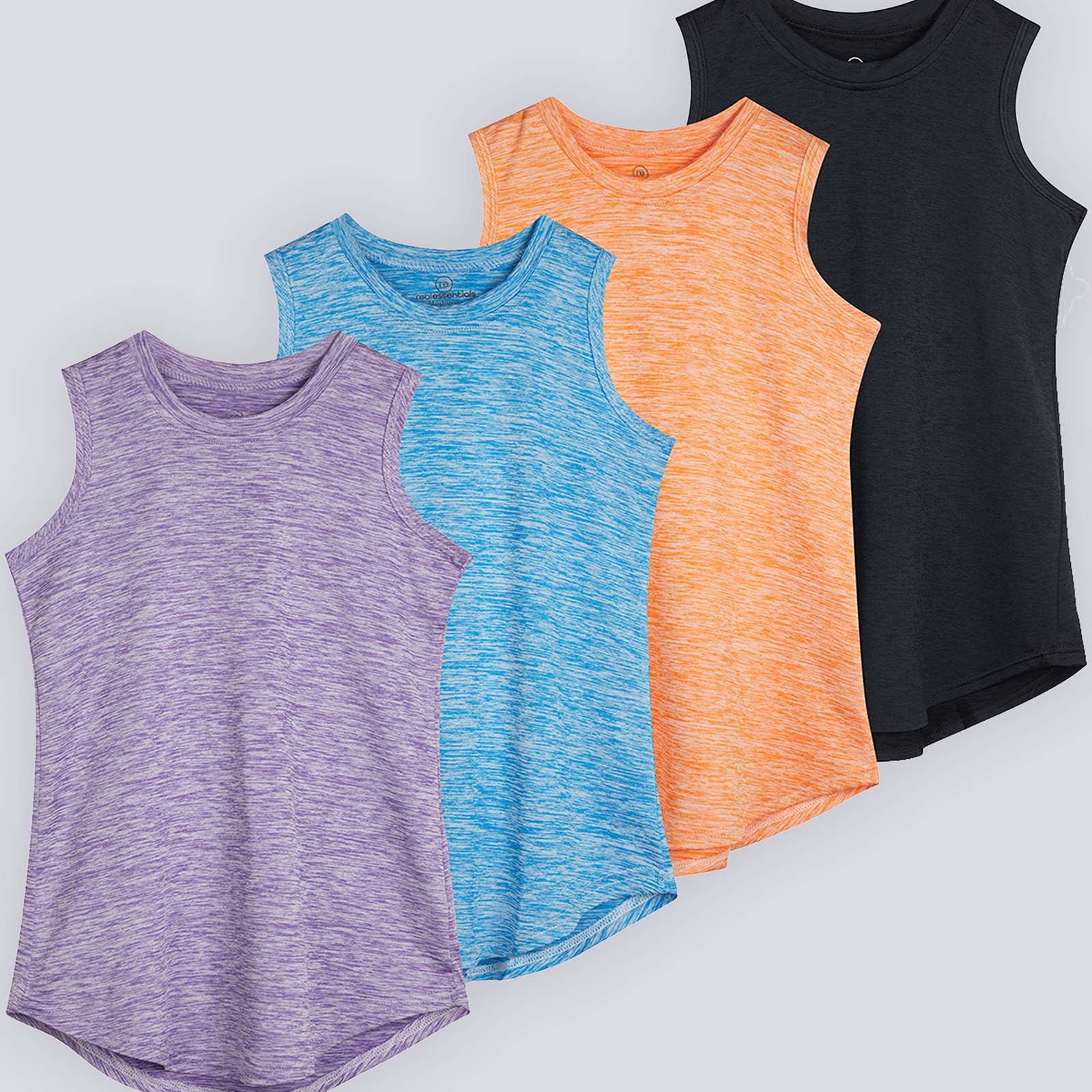 4 Pack: Girls Active Dry Fit Performance Tank Top