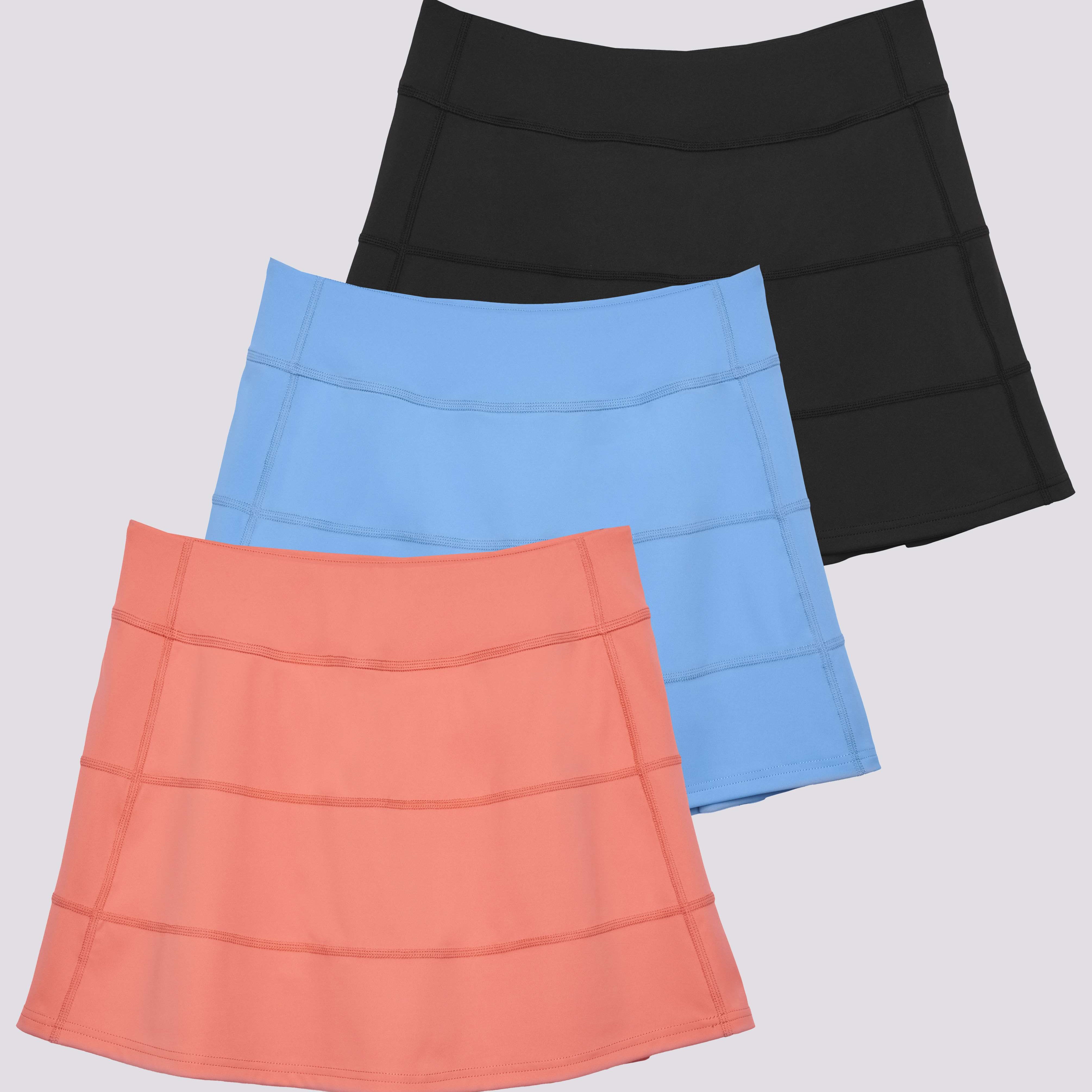 3 Pack: Women's 14" Pleated Tennis Skorts with Pockets