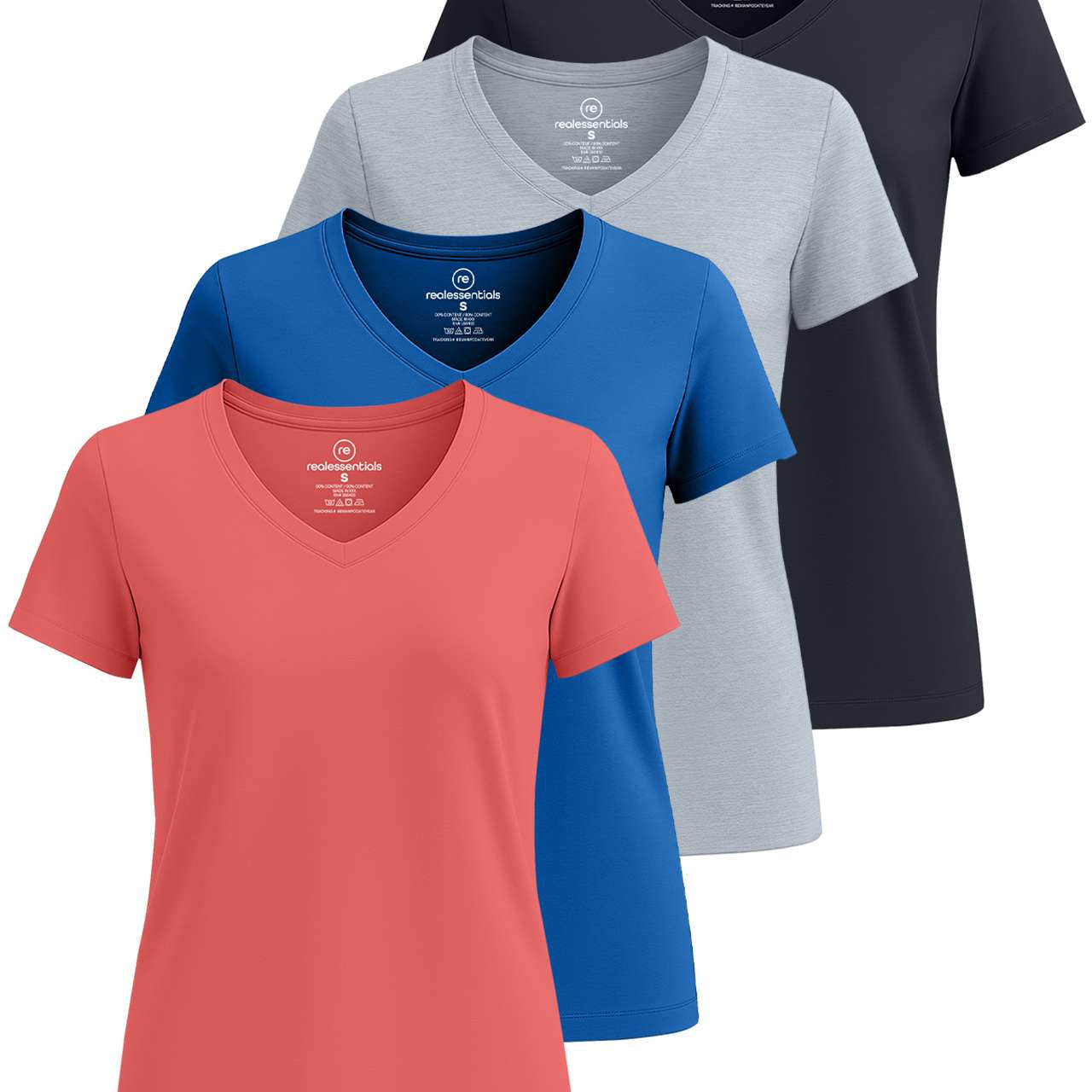 4 Pack: Women's Short-Sleeve V-Neck T-Shirt (Available in Plus Size)