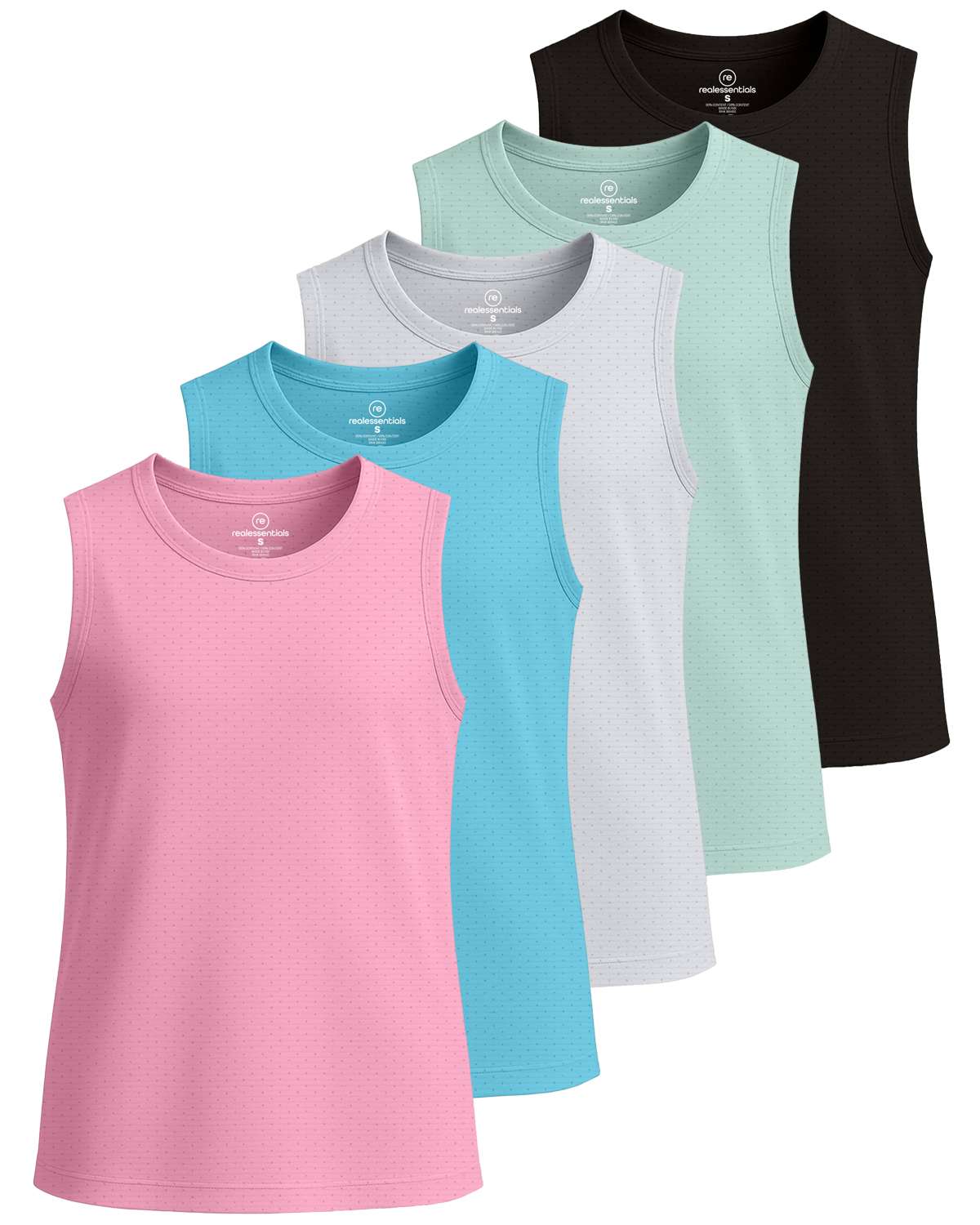 Real Essentials 5 Pack: Girls Breeze Tech Tank Tops – Moisture-Wicking Sports, Dance & Athletic Workout Sleeveless Shirts