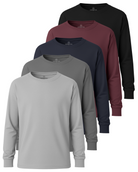Real Essentials 5 Pack Boys' Cotton Long Sleeve Jersey T Shirts Kids School Youth Tees - Set 4