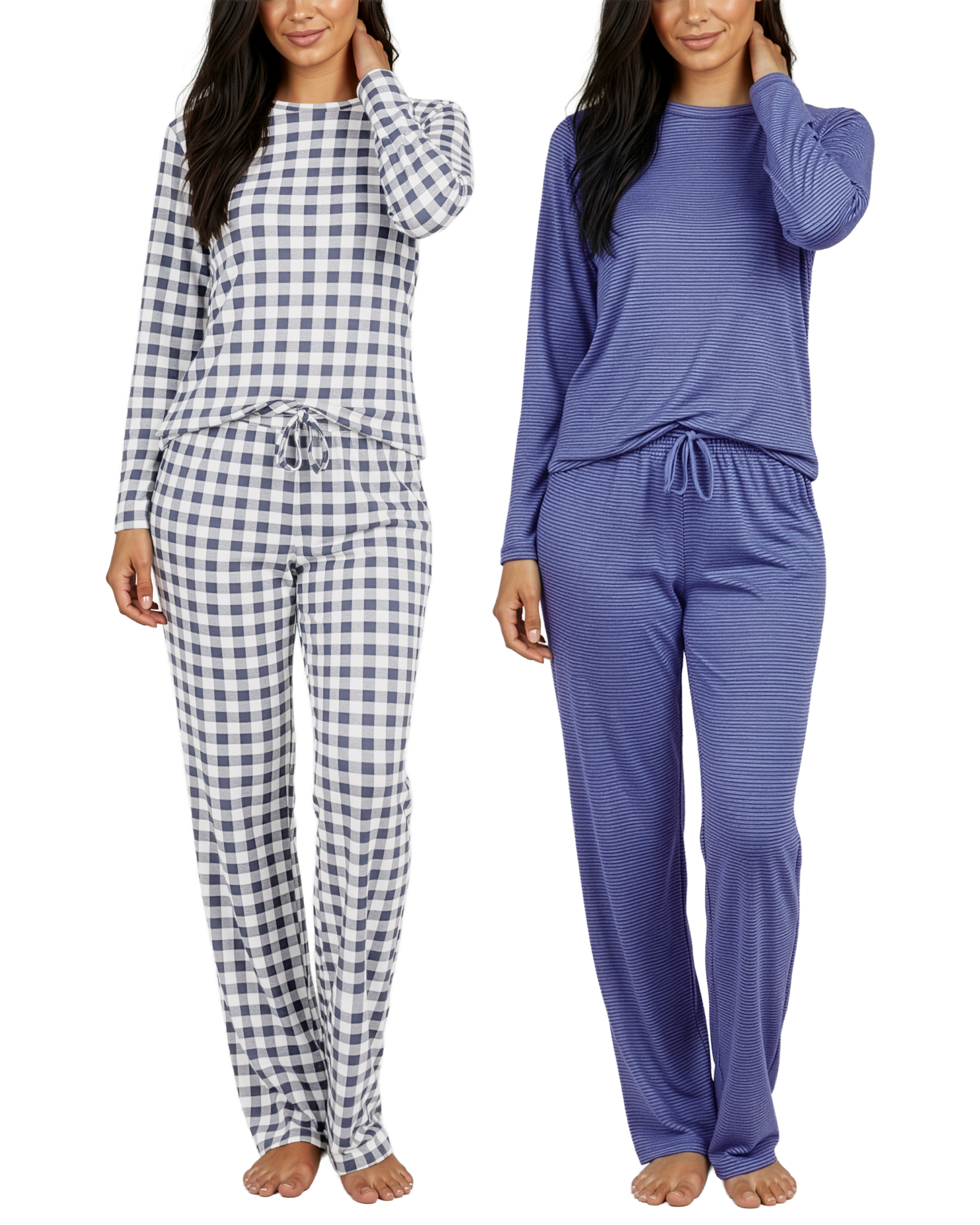 2 Pack: Women’s Pajama Set Super-Soft Short Sleeve V-Neck Top With Pants (Available in Plus Size)