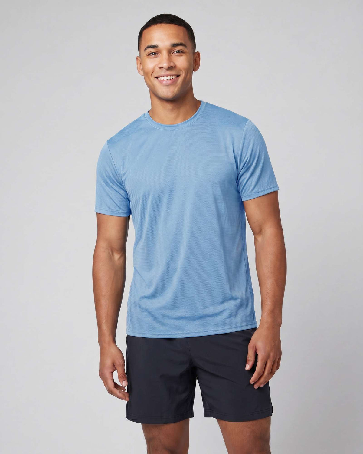 Real Essentials 5 Pack Men's Dry Fit Short Sleeve Crew T Shirts Gym Tees Athletic Workout - Solid Black, Charcoal, Navy Blazer, Solid Clear Sky, Solid Desert Sage