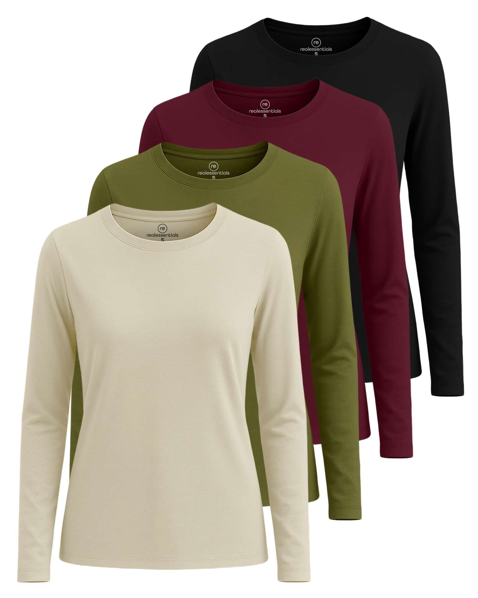 4 Pack: Women's Cotton Classic-Fit Long-Sleeve Crewneck T-Shirt (Available in Plus Size)