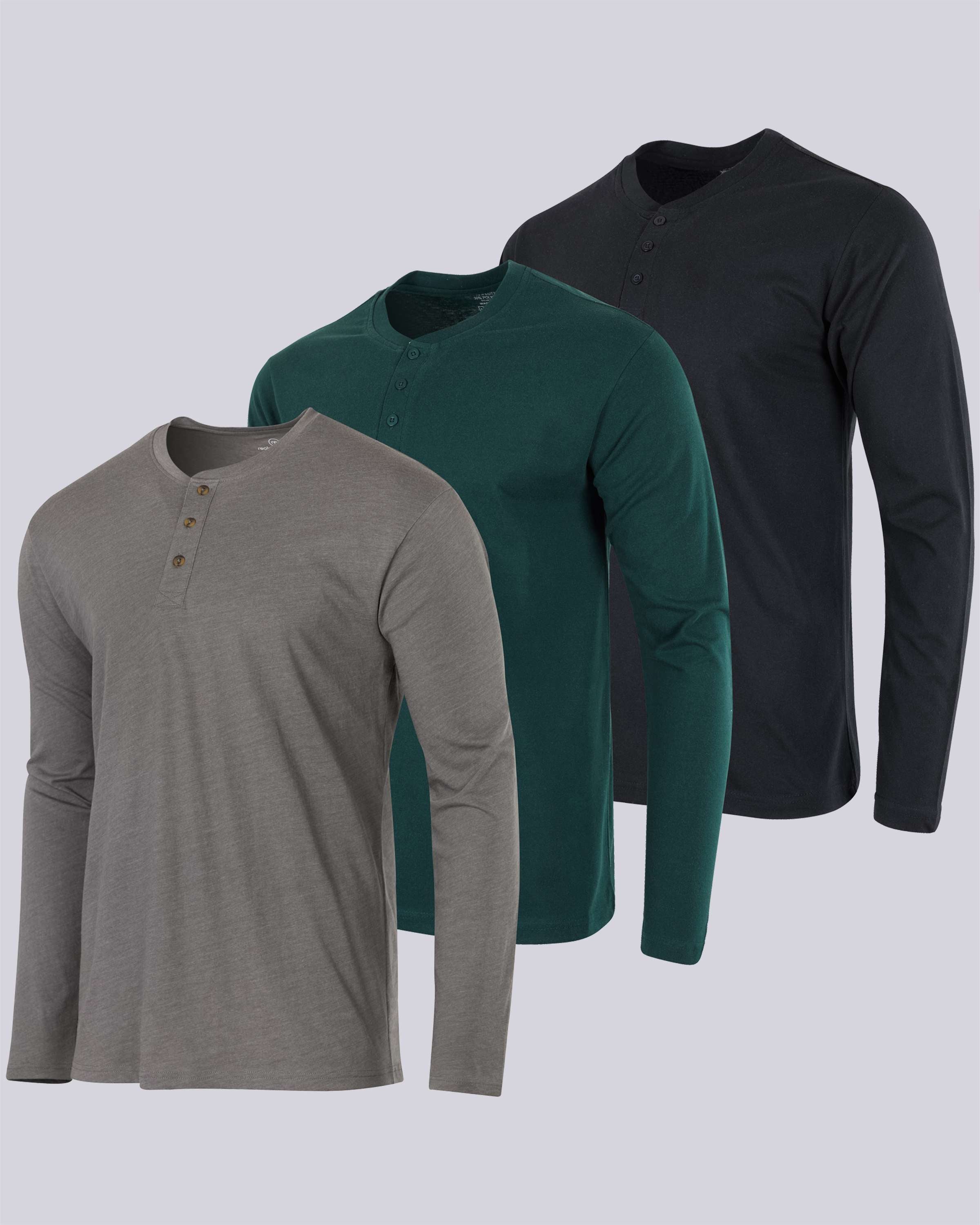 3 Pack: Mens Long Sleeve Cotton Henley T-Shirt