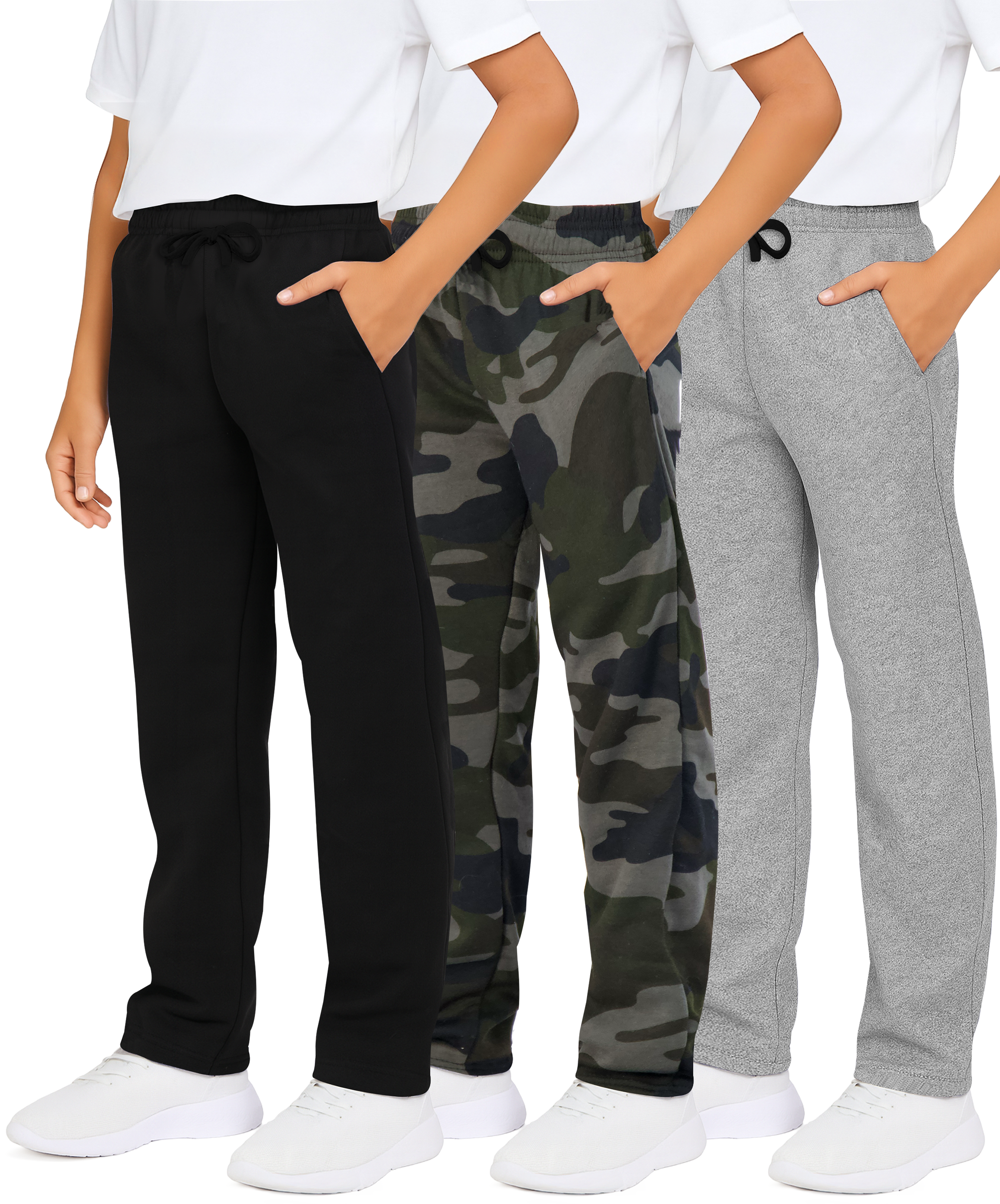 3 Pack: Boys Fleece Open Bottom Sweatpants