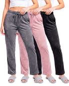 Real Essentials 3 Pack Women Velvet Straight Leg Pants Velour Sweatpants Cozy Lounge Soft - Solid Black, Solid Cashmere Rose, Solid Quiet Shade