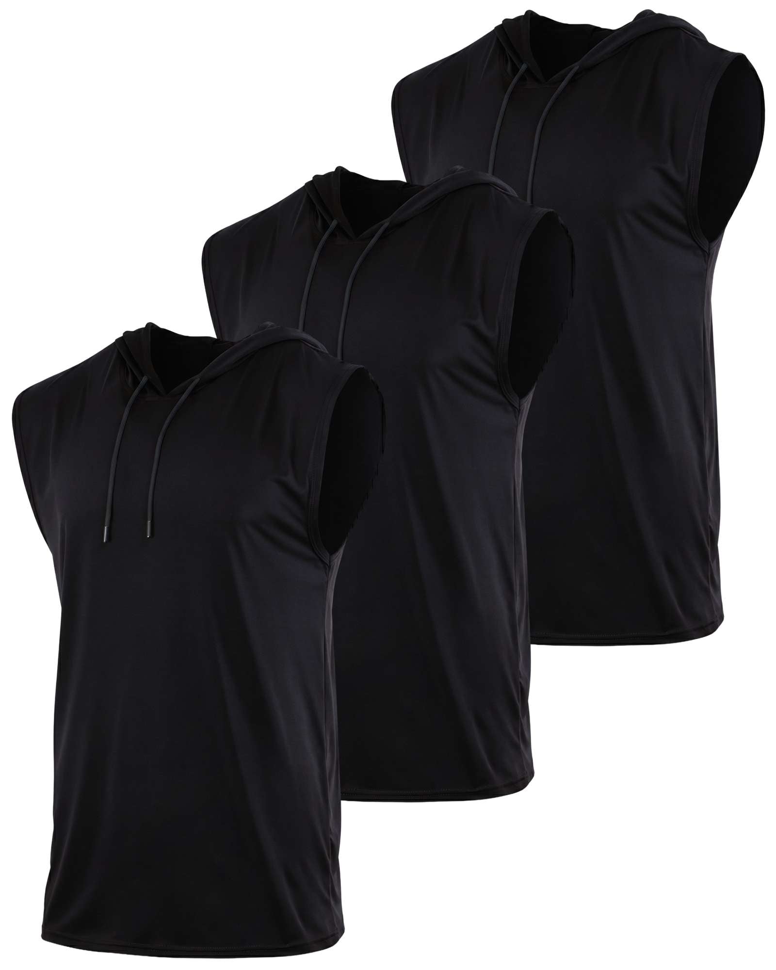 Real Essentials 3 Pack Men's Dry Fit Tank Top Hoodie Sleeveless Workout Gym Muscle Shirts - Set 10