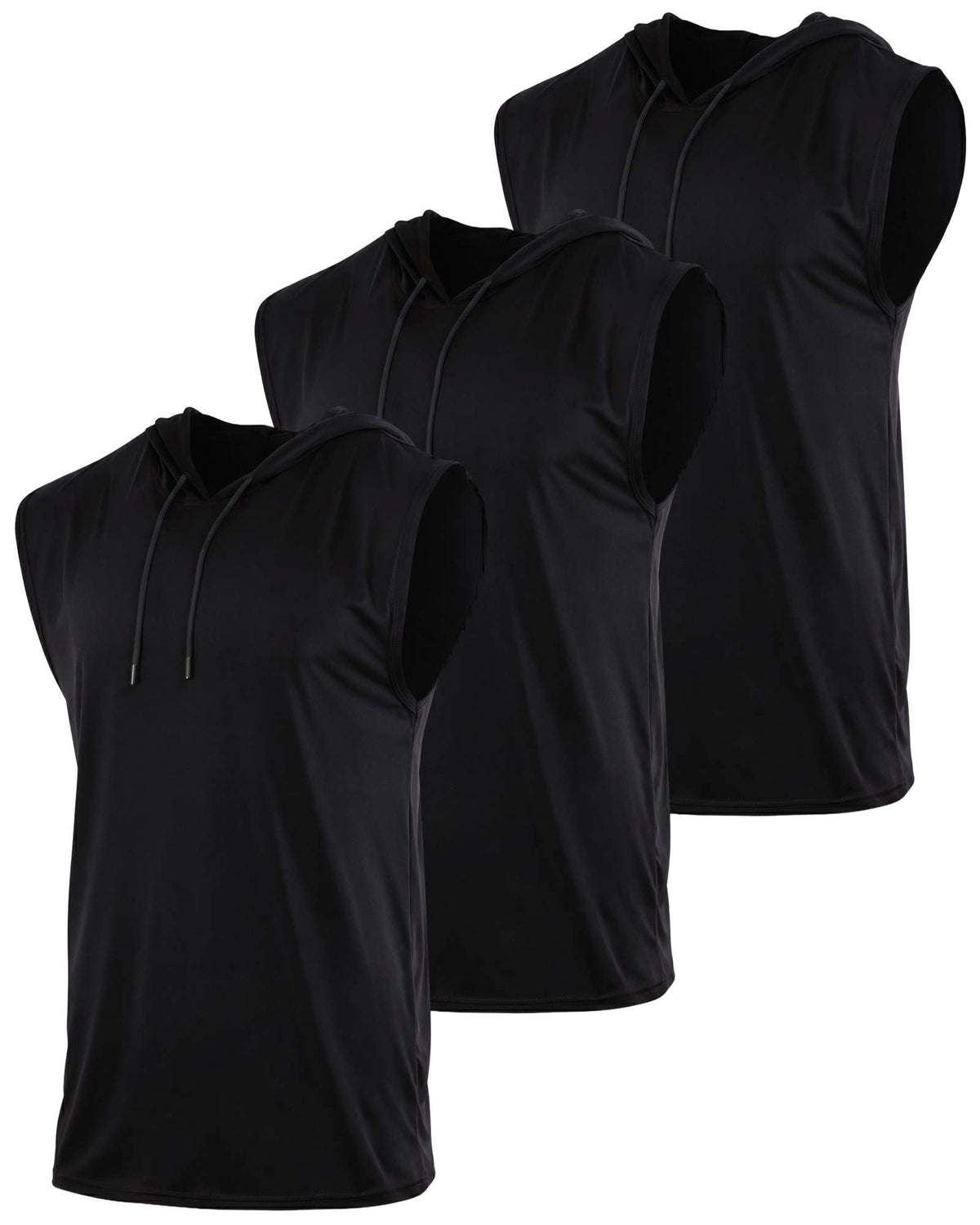 Real Essentials 3 Pack Men's Dry Fit Tank Top Hoodie Sleeveless Workout Gym Muscle Shirts - Set 10
