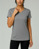 Real Essentials 5 Pack Womens Dry Fit V Neck Workout Tops Athletic T Shirts Gym Yoga Tees - Set 10