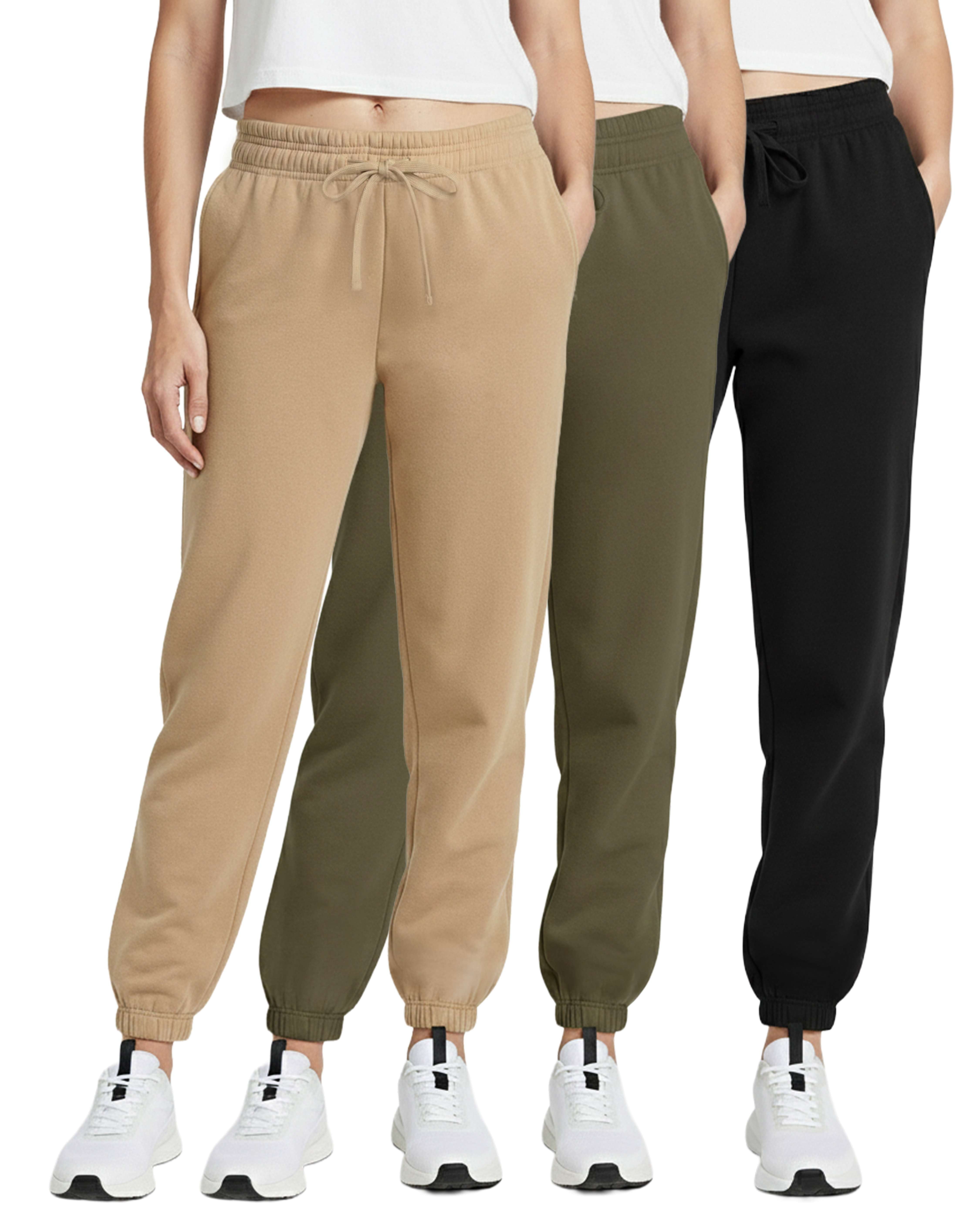 3 Pack: Women's Fleece Jogger Sweatpants with Elastic Cuff (Available in Plus Size)