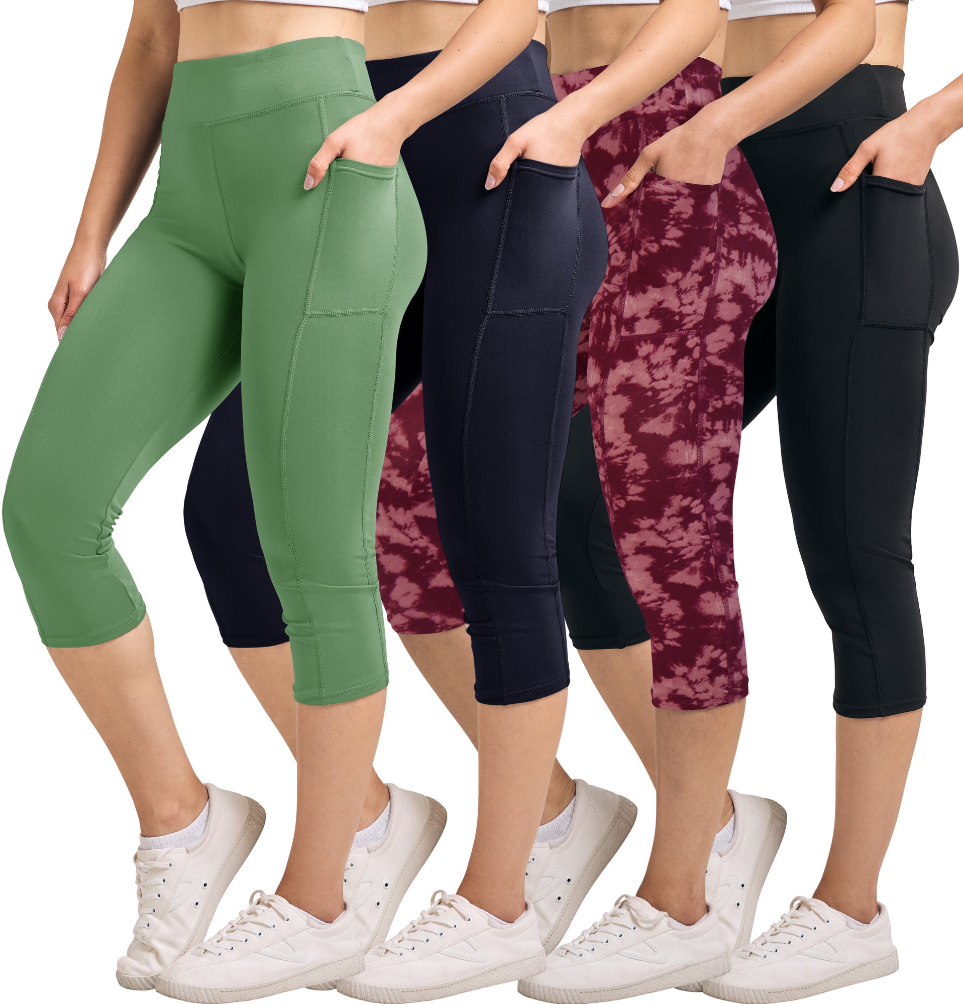 4 Pack: Women's Capri Leggings with Pockets (Available in Plus Size)