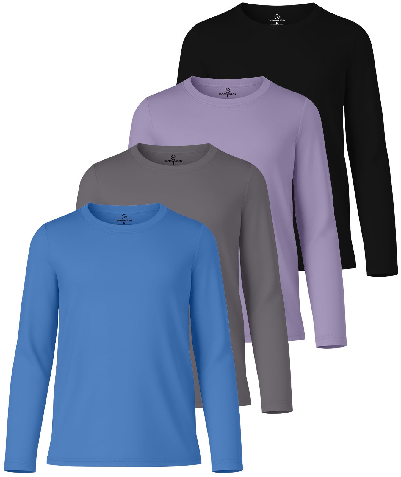4 Pack: Girls Dry-Fit Long Sleeve Active Crew Neck T-Shirt