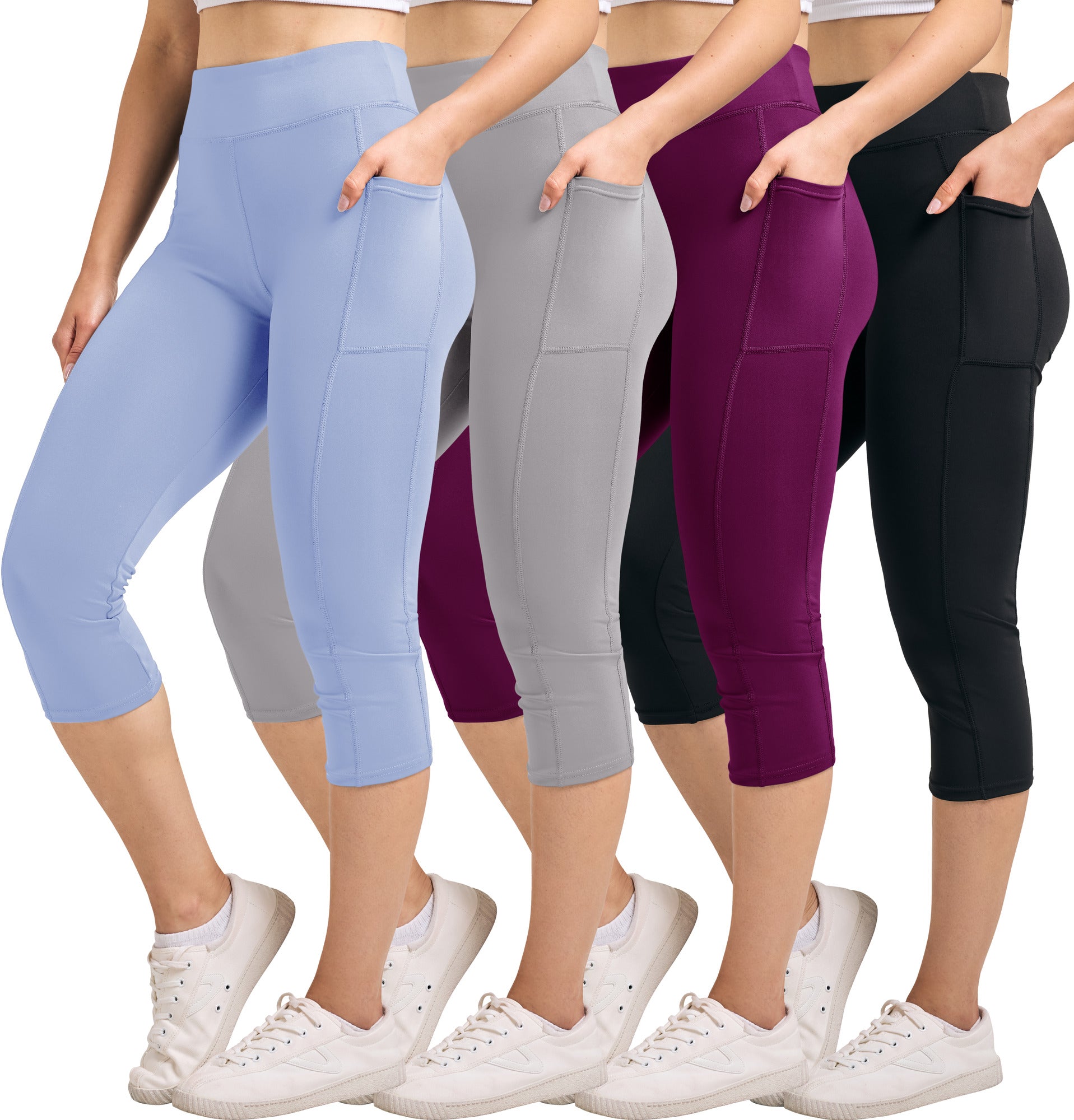 4 Pack: Women's Capri Leggings with Pockets (Available in Plus Size)