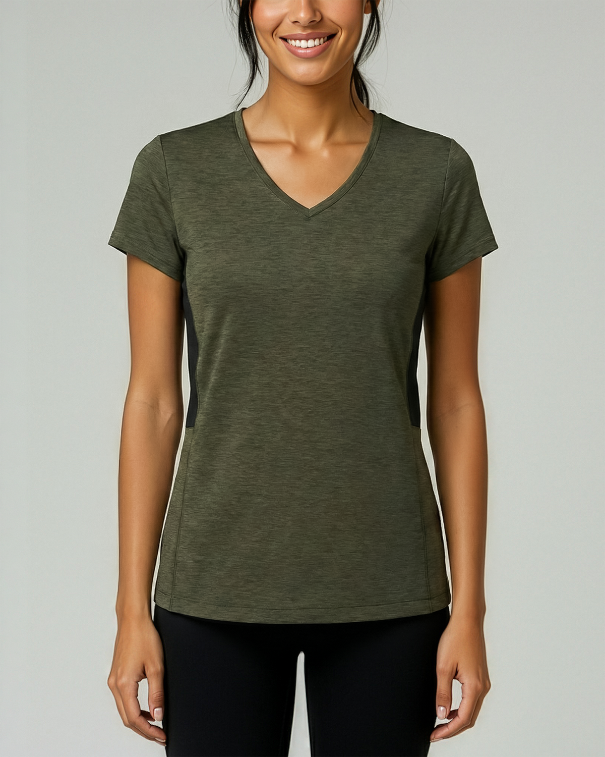 Real Essentials 5 Pack Womens Dry Fit V Neck Workout Tops Athletic T Shirts Gym Yoga Tees - Set 3