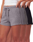 Real Essentials 3 Pack Women's Cotton Pajama Shorts Lounge Sleep Comfy Cute Casual Knit PJ - Solid Black, Solid Quiet Shade, Grey Heather, Solid Bright White