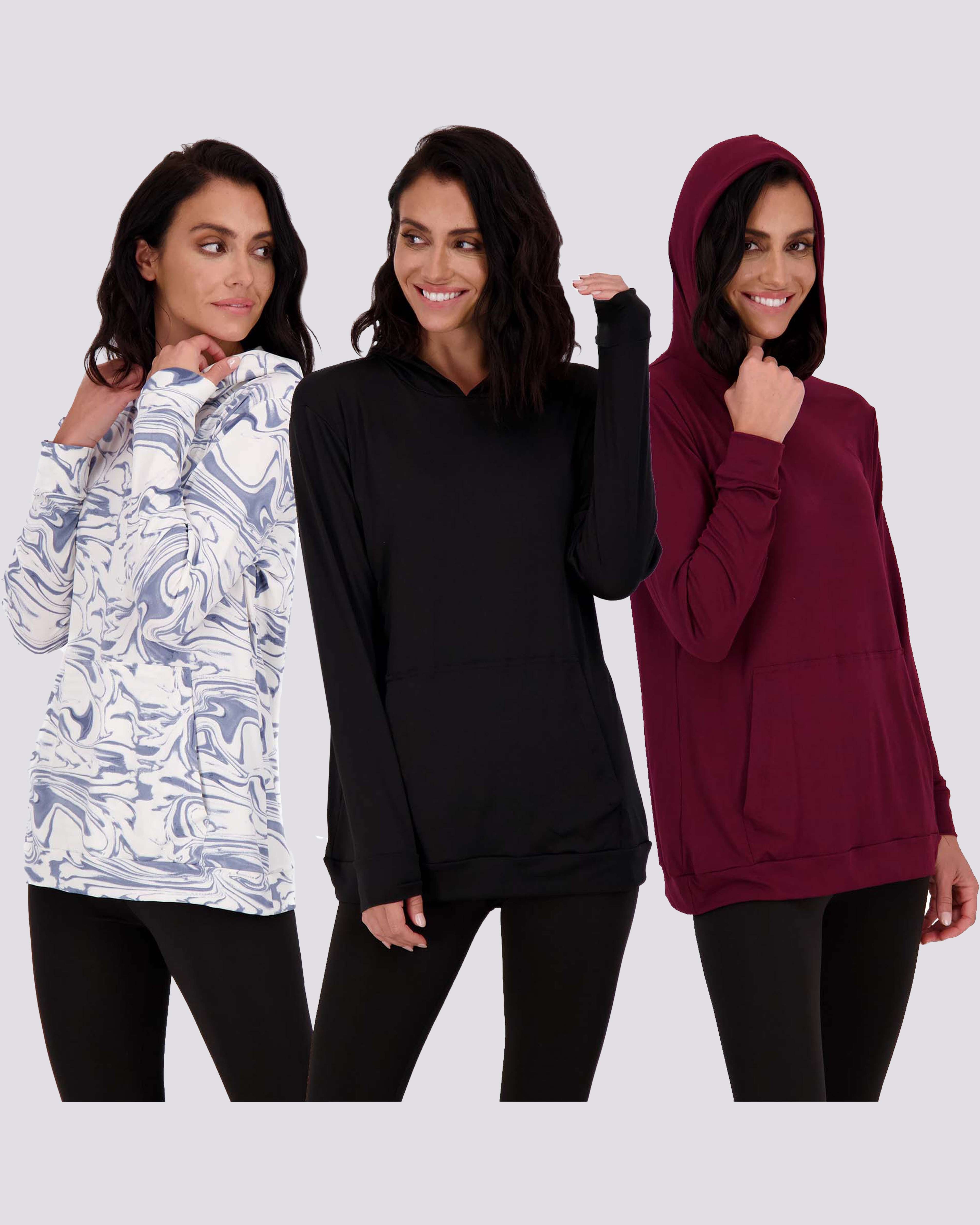 3 Pack: Womens Super-Soft Lounge Hoodie Pullover Sweatshirt