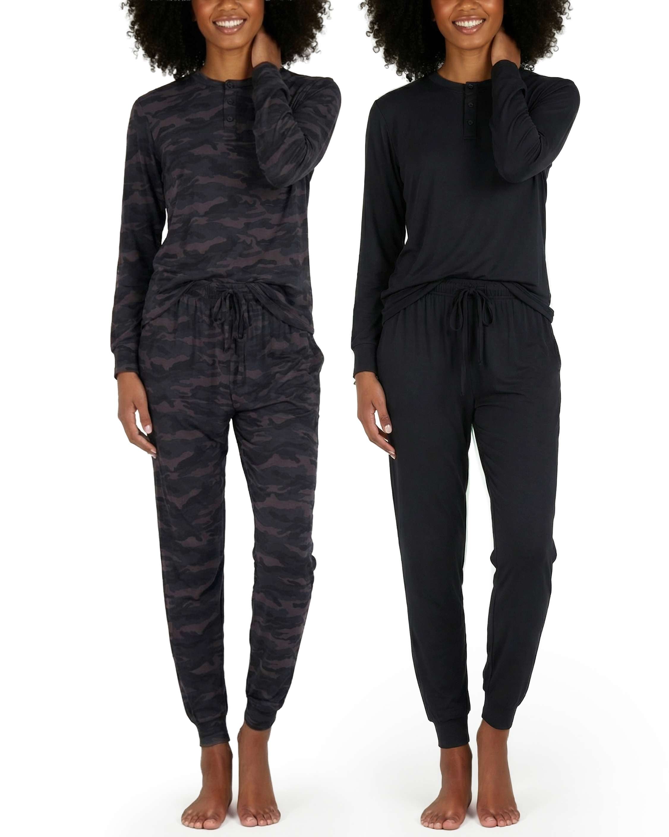4 Piece: Womens Long Sleeve Henley & Jogger Lounge Pajama Set