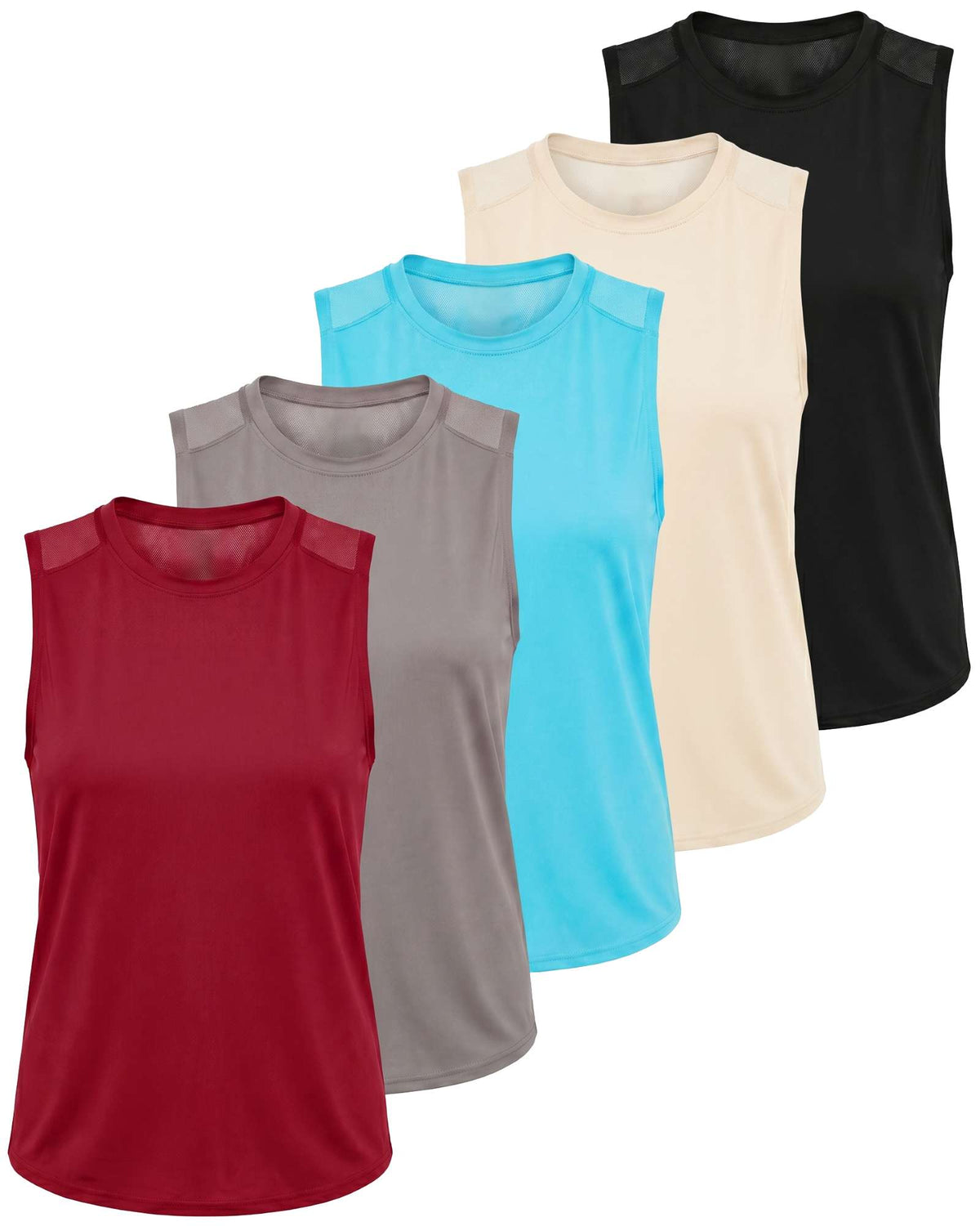 Real Essentials 5 Pack Women's Dry Fit Tank Tops Sleeveless Racerback Athletic Workout - Set 6
