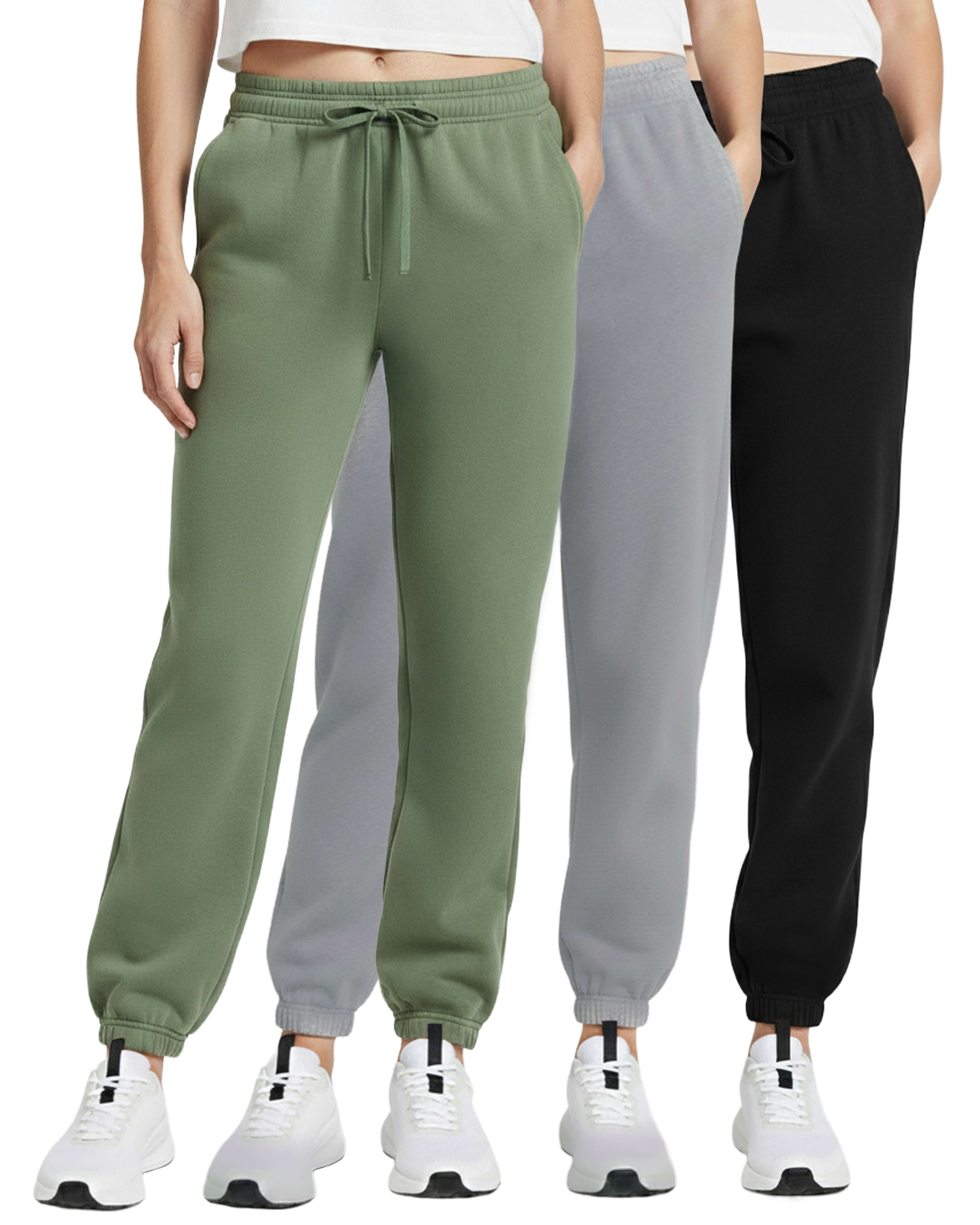3 Pack: Women's Fleece Jogger Sweatpants with Elastic Cuff (Available in Plus Size)