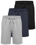 Real Essentials 3 Pack Boys' Fleece Shorts Athletic Gym Kids Teens Pajama Sleep Pockets - Solid Black, Solid Inkwell, Grey Heather