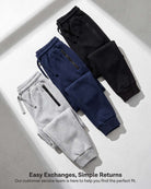 Real Essentials 3 Pack Boys Fleece Joggers Sweatpants Zipper Pockets Athletic Pants Teen - Solid Black, Charcoal Heather, Grey Heather
